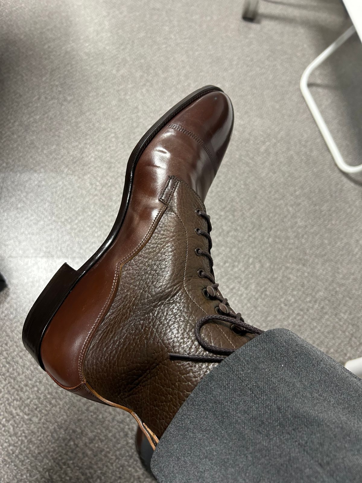 Photo by Patrick_Kwon on November 17, 2025 of the Edward Green Galway in Horween Cognac Shell Cordovan & Dark Brown London Grain.