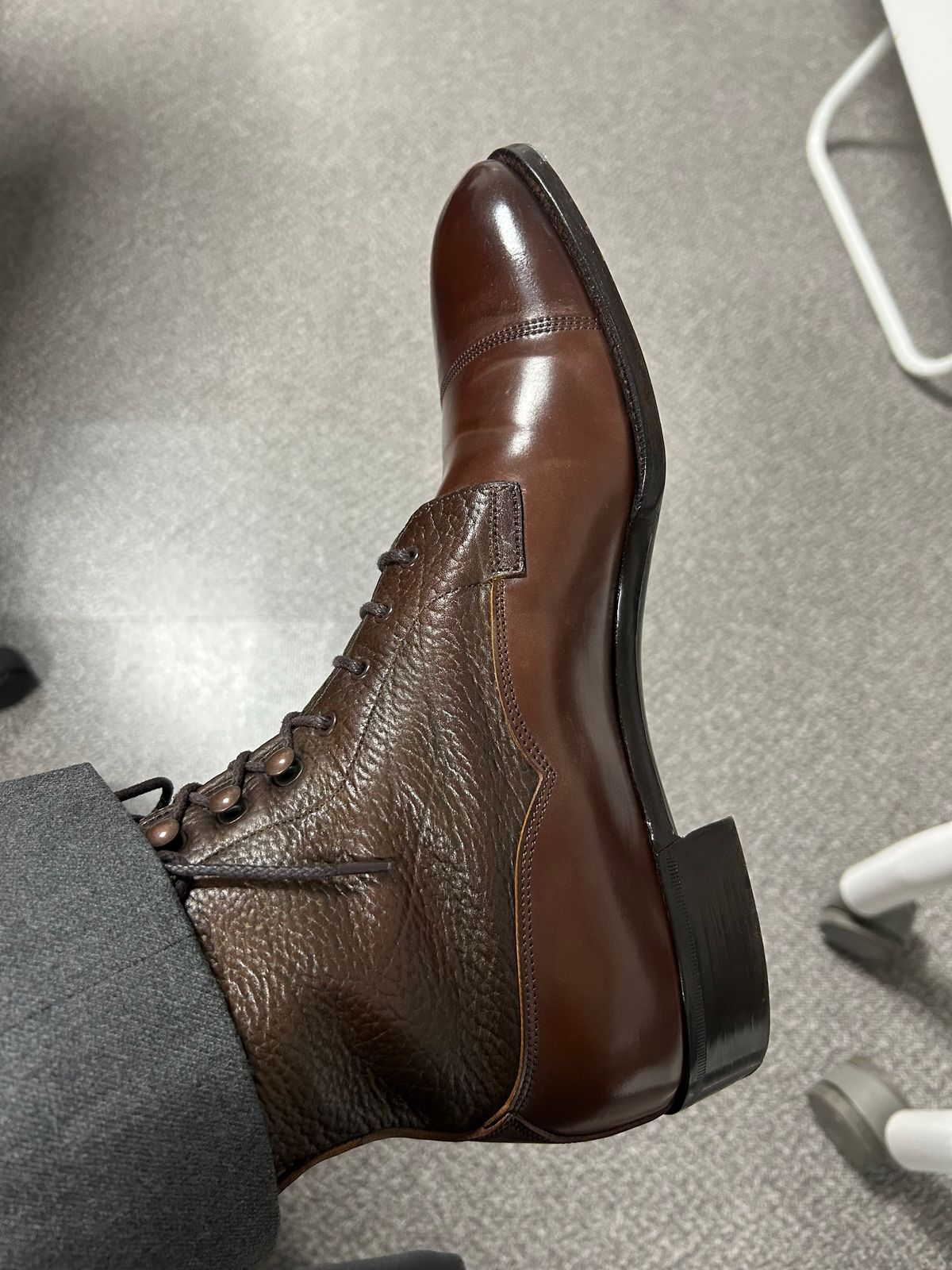 Photo by Patrick_Kwon on November 17, 2025 of the Edward Green Galway in Horween Cognac Shell Cordovan & Dark Brown London Grain.