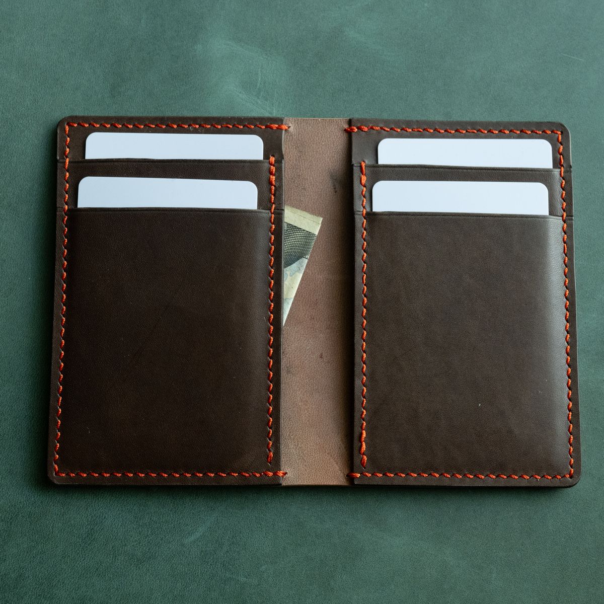 Photo by poppyseed55 on October 5, 2025 of the Self-Made Bifold in Horween Dark Cognac Shell Cordovan & Conceria Walpier Chocolate Buttero.