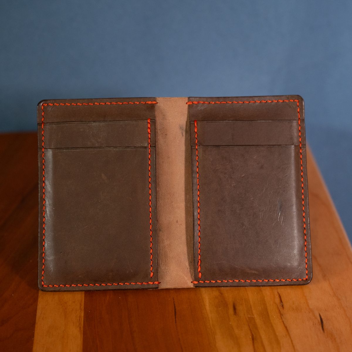 Photo by poppyseed55 on January 5, 2026 of the Self-Made Bifold in Horween Dark Cognac Shell Cordovan & Conceria Walpier Chocolate Buttero.