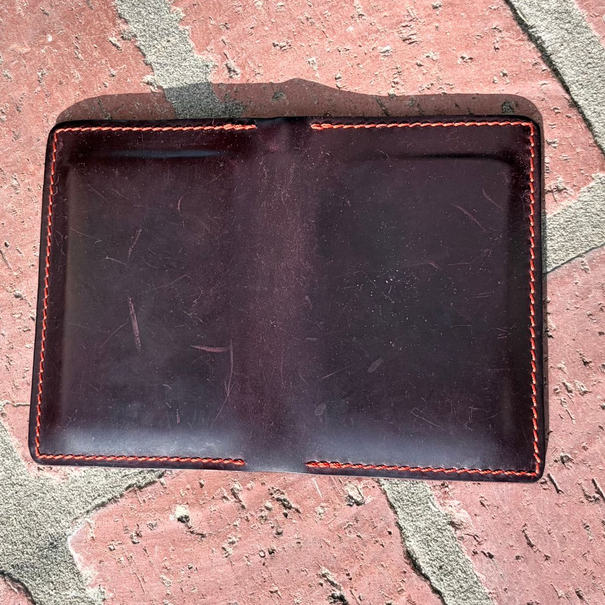 Photo by poppyseed55 on April 5, 2026 of the Self-Made Bifold in Horween Dark Cognac Shell Cordovan & Conceria Walpier Chocolate Buttero.