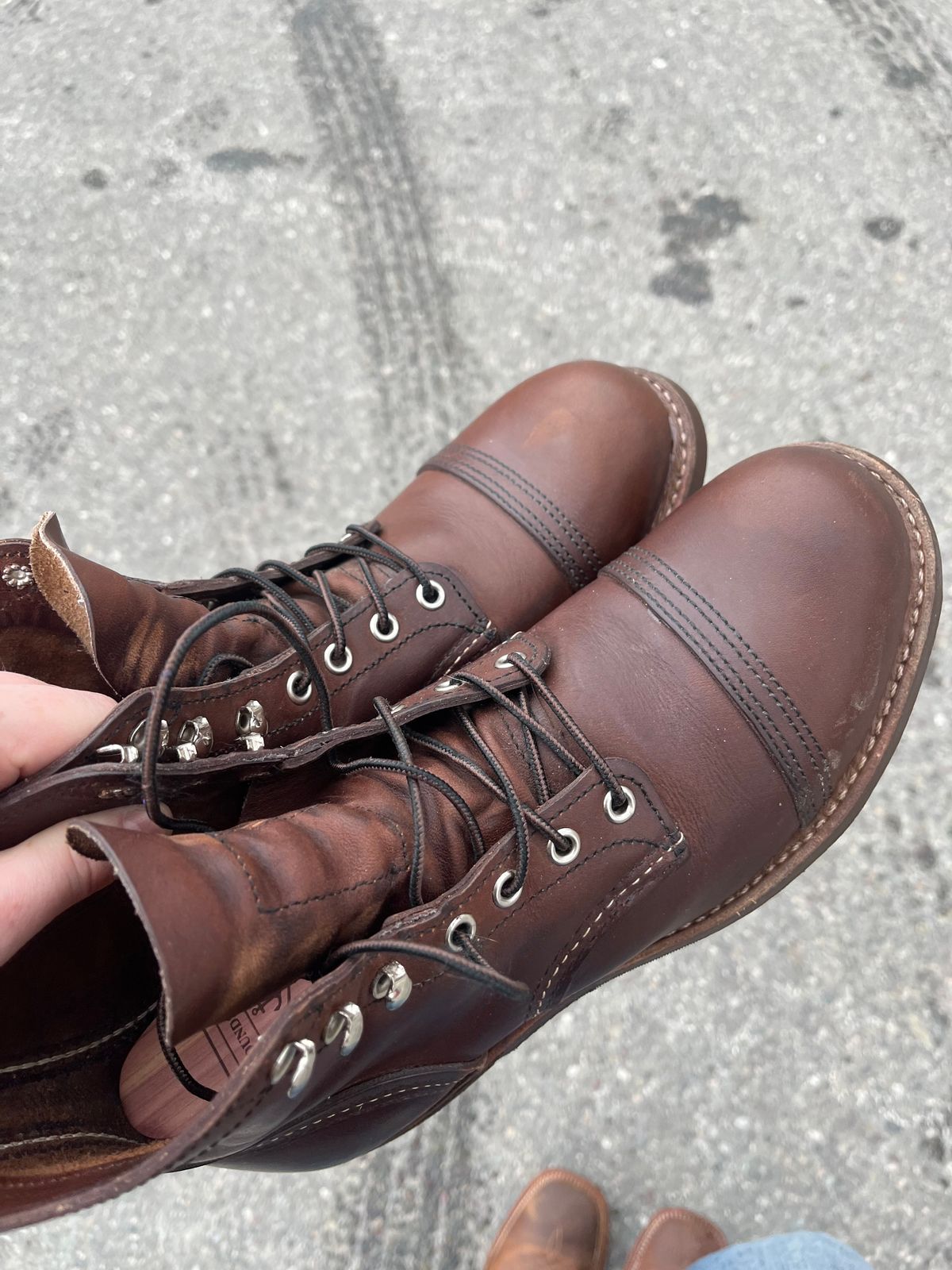 Photo by CommanderCaJo on April 9, 2025 of the Red Wing Iron Ranger in S.B. Foot Amber Harness.