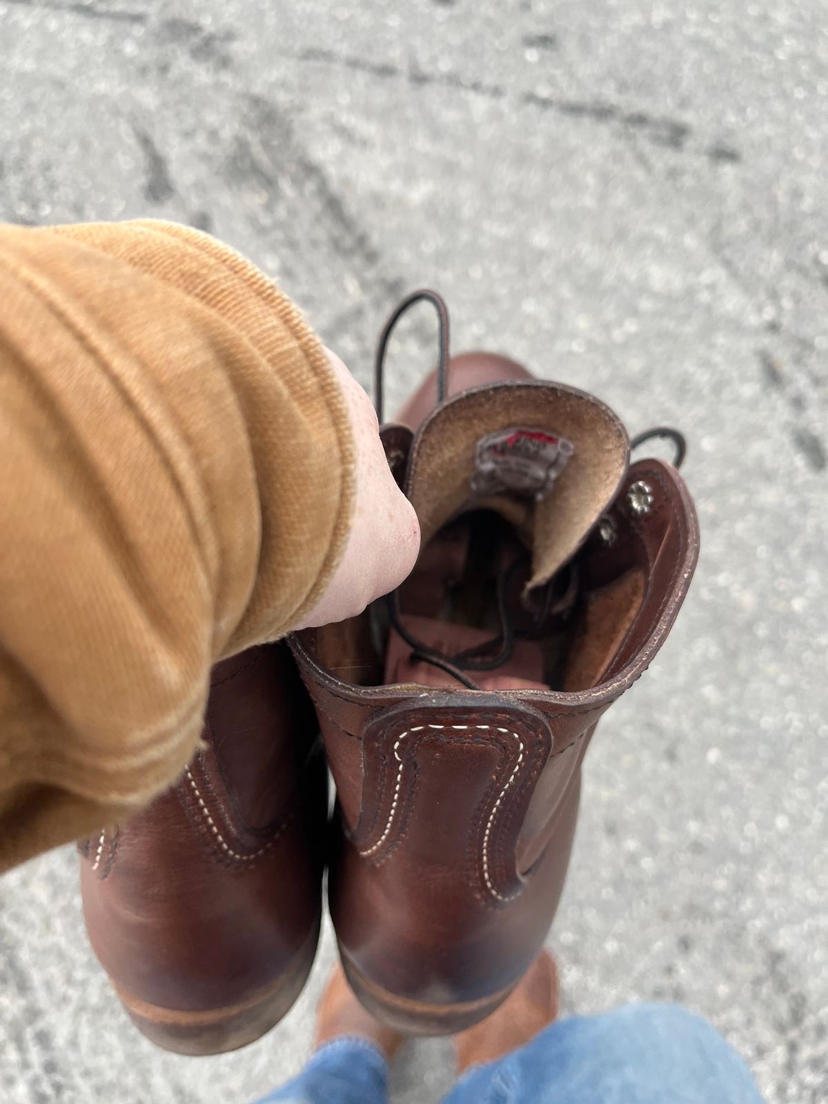 Photo by CommanderCaJo on April 9, 2025 of the Red Wing Iron Ranger in S.B. Foot Amber Harness.