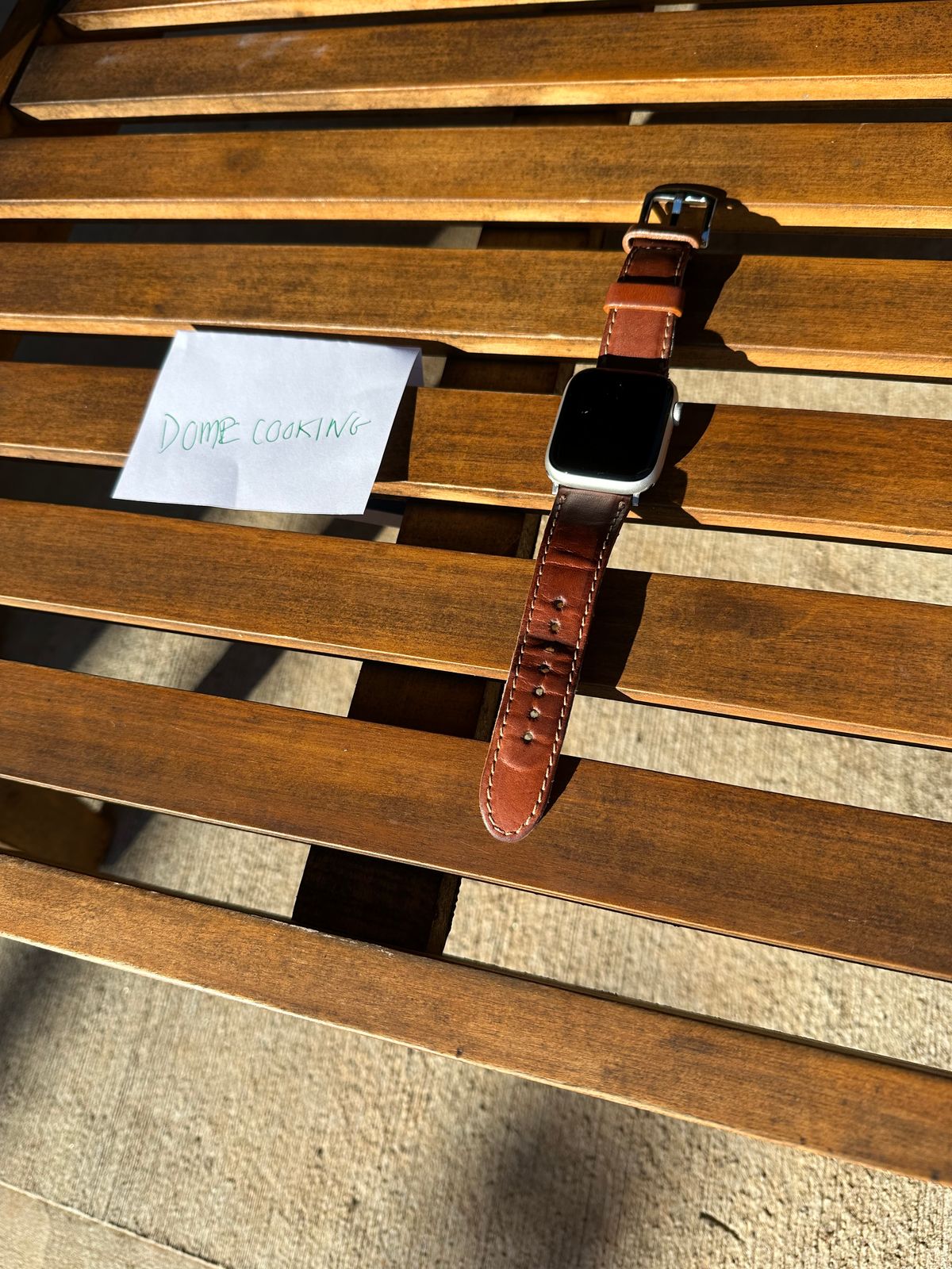Photo by amac16 on November 3, 2025 of the Olpr Horween Leather Apple Watch Band in Horween Natural Dublin.