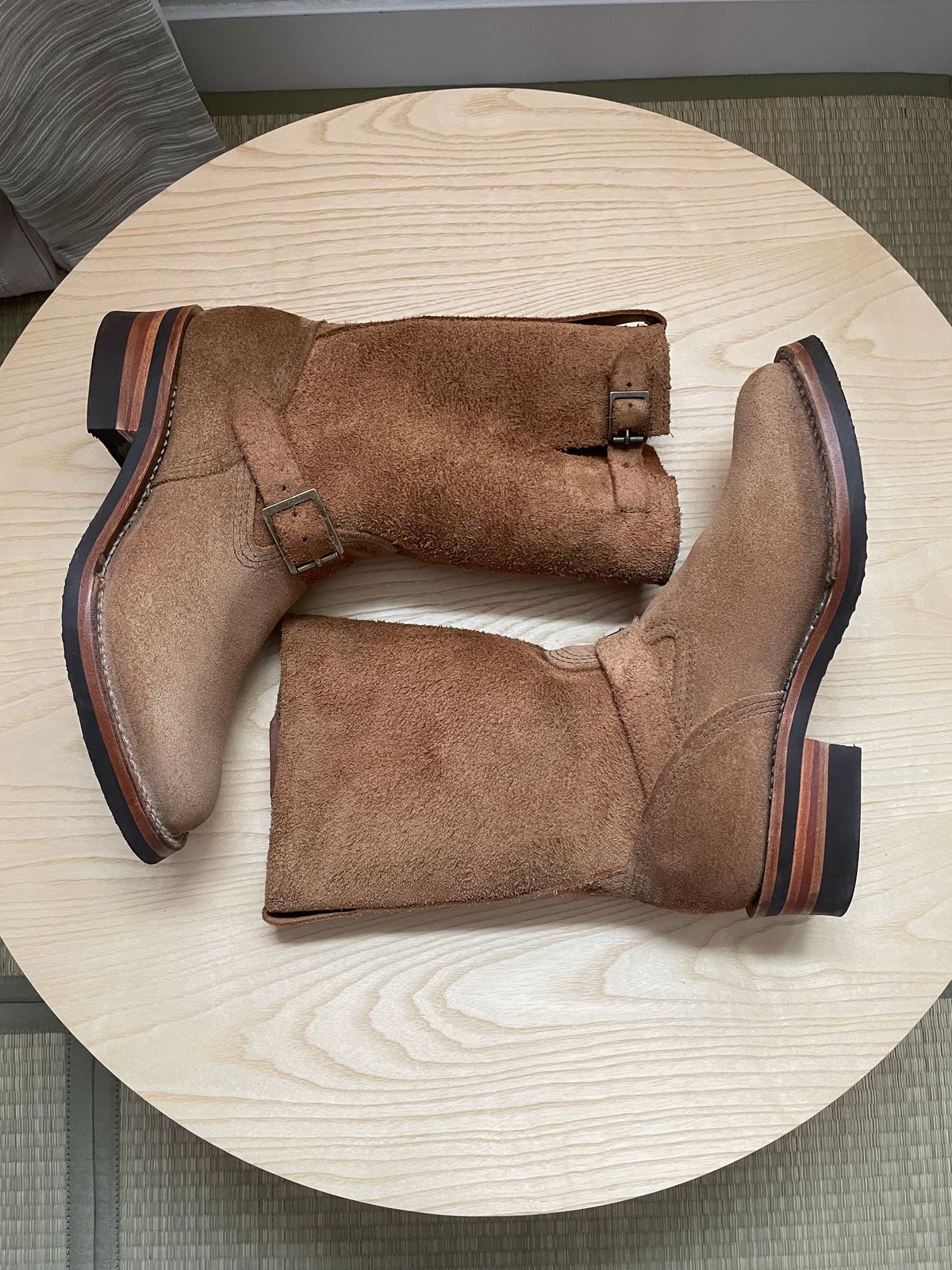 Photo by leafjar77 on November 2, 2024 of the Wesco x Ship John Derroll Boot in Seidel British Tan Domain Roughout.