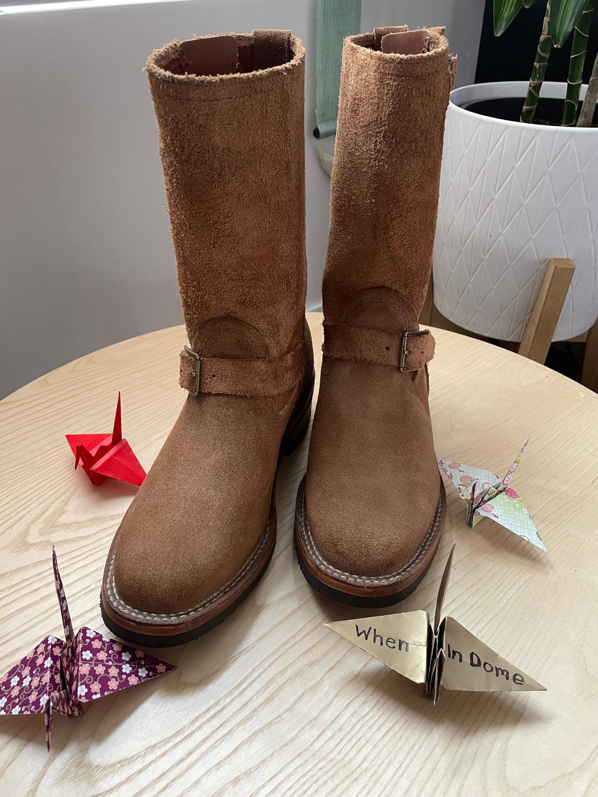 Photo by leafjar77 on November 2, 2024 of the Wesco x Ship John Derroll Boot in Seidel British Tan Domain Roughout.