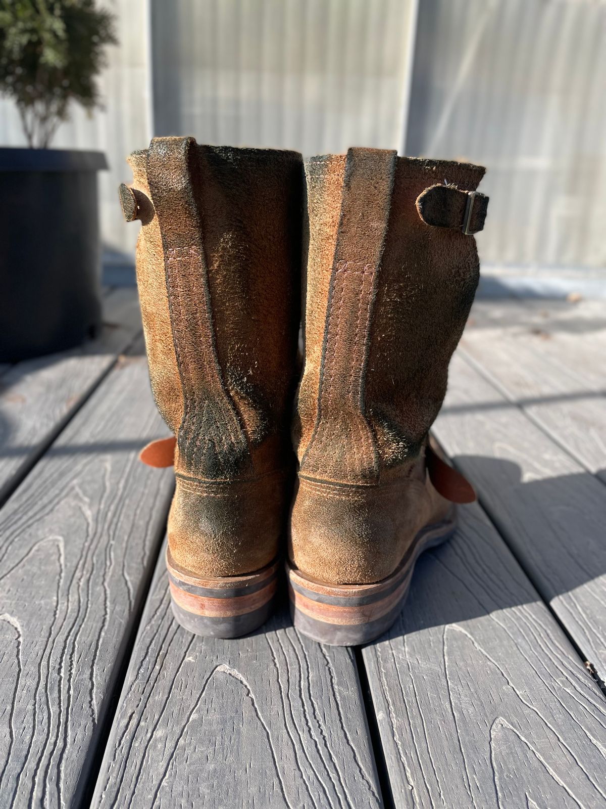 Photo by leafjar77 on December 5, 2024 of the Wesco x Ship John Derroll Boot in Seidel British Tan Domain Roughout.