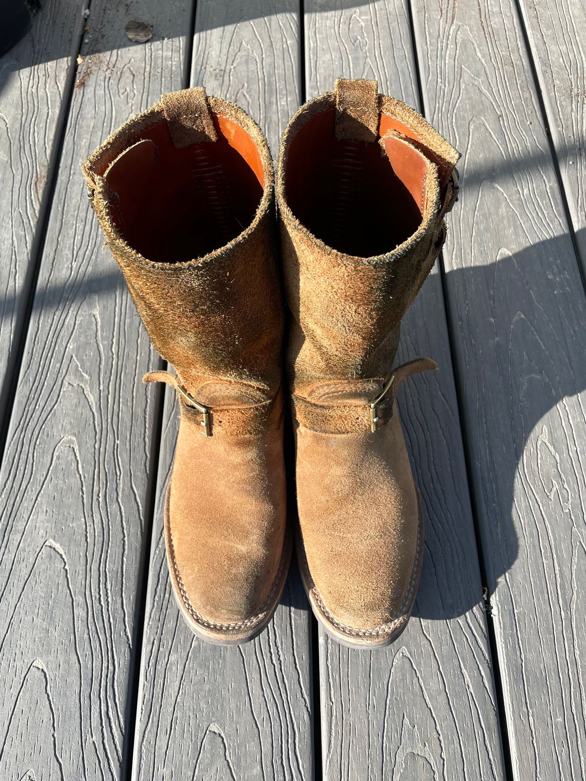 Photo by leafjar77 on December 5, 2024 of the Wesco x Ship John Derroll Boot in Seidel British Tan Domain Roughout.