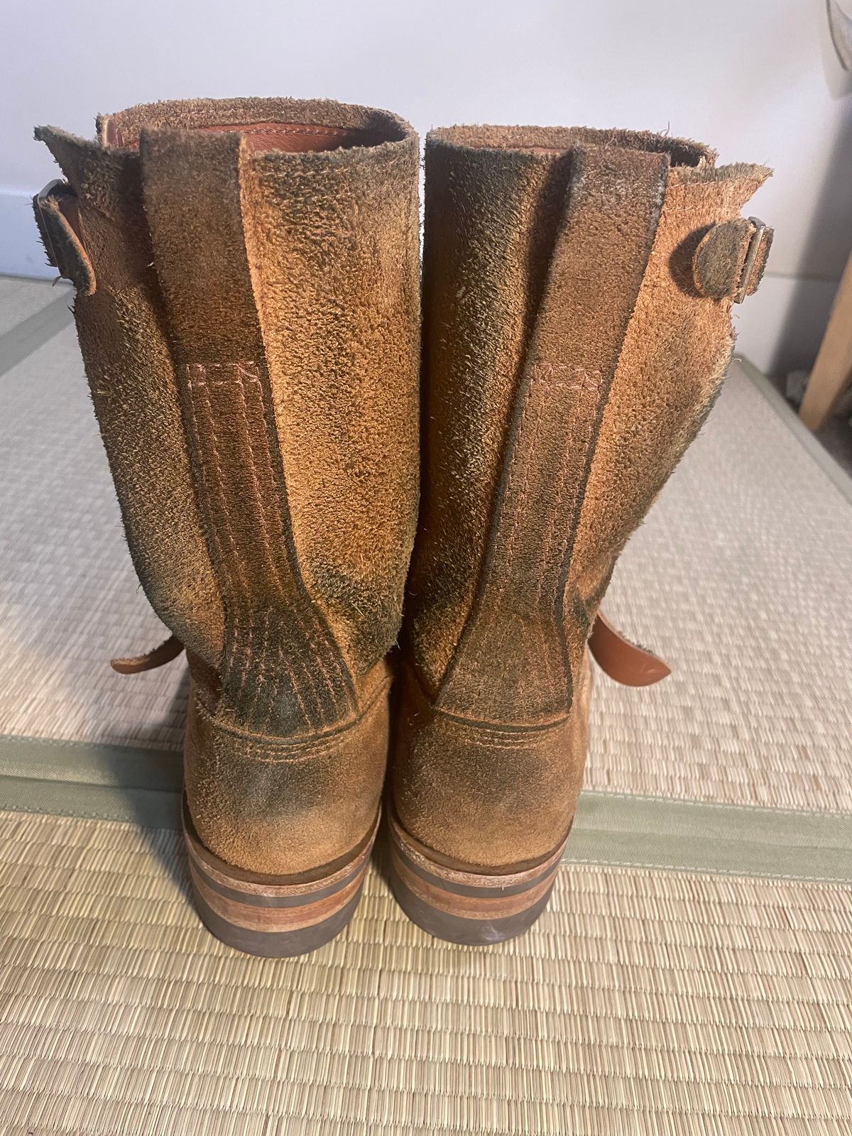 Photo by leafjar77 on January 6, 2025 of the Wesco x Ship John Derroll Boot in Seidel British Tan Domain Roughout.