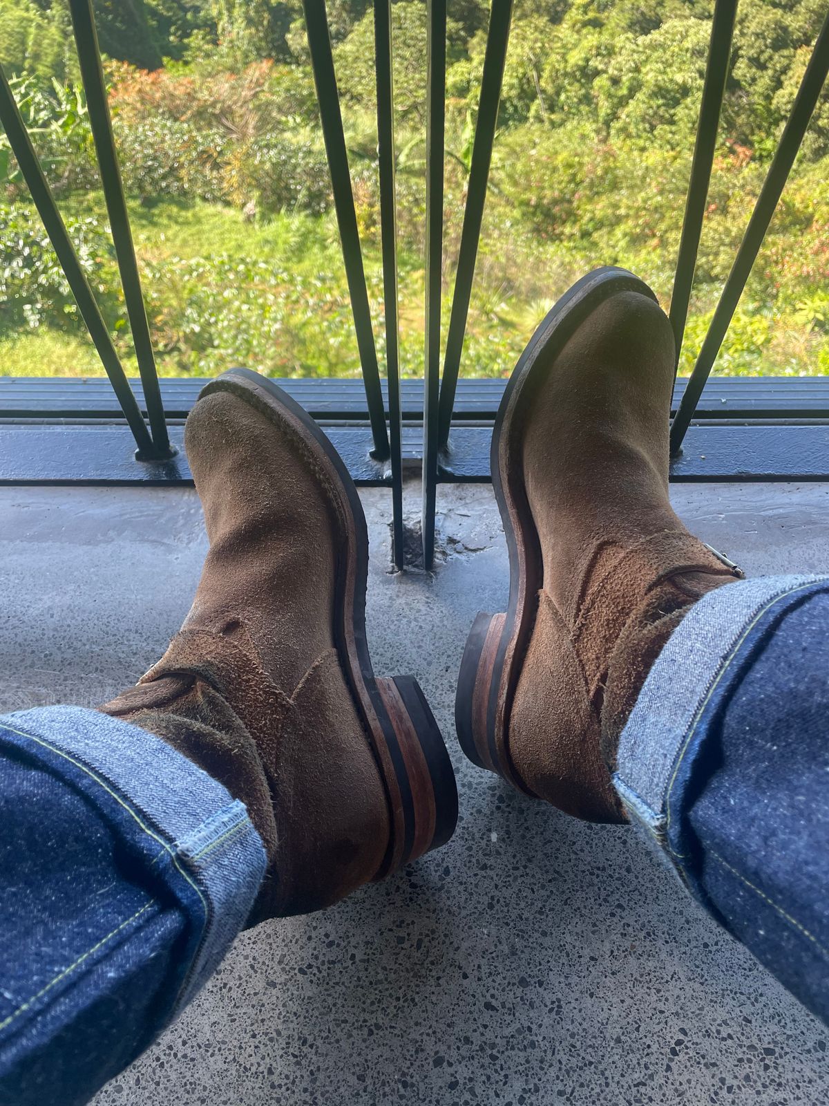 Photo by leafjar77 on January 22, 2025 of the Wesco x Ship John Derroll Boot in Seidel British Tan Domain Roughout.