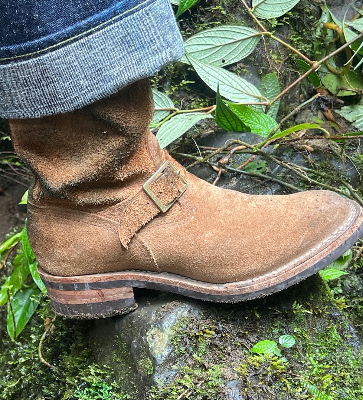 Photo by leafjar77 on March 5, 2025 of the Wesco x Ship John Derroll Boot in Seidel British Tan Domain Roughout.