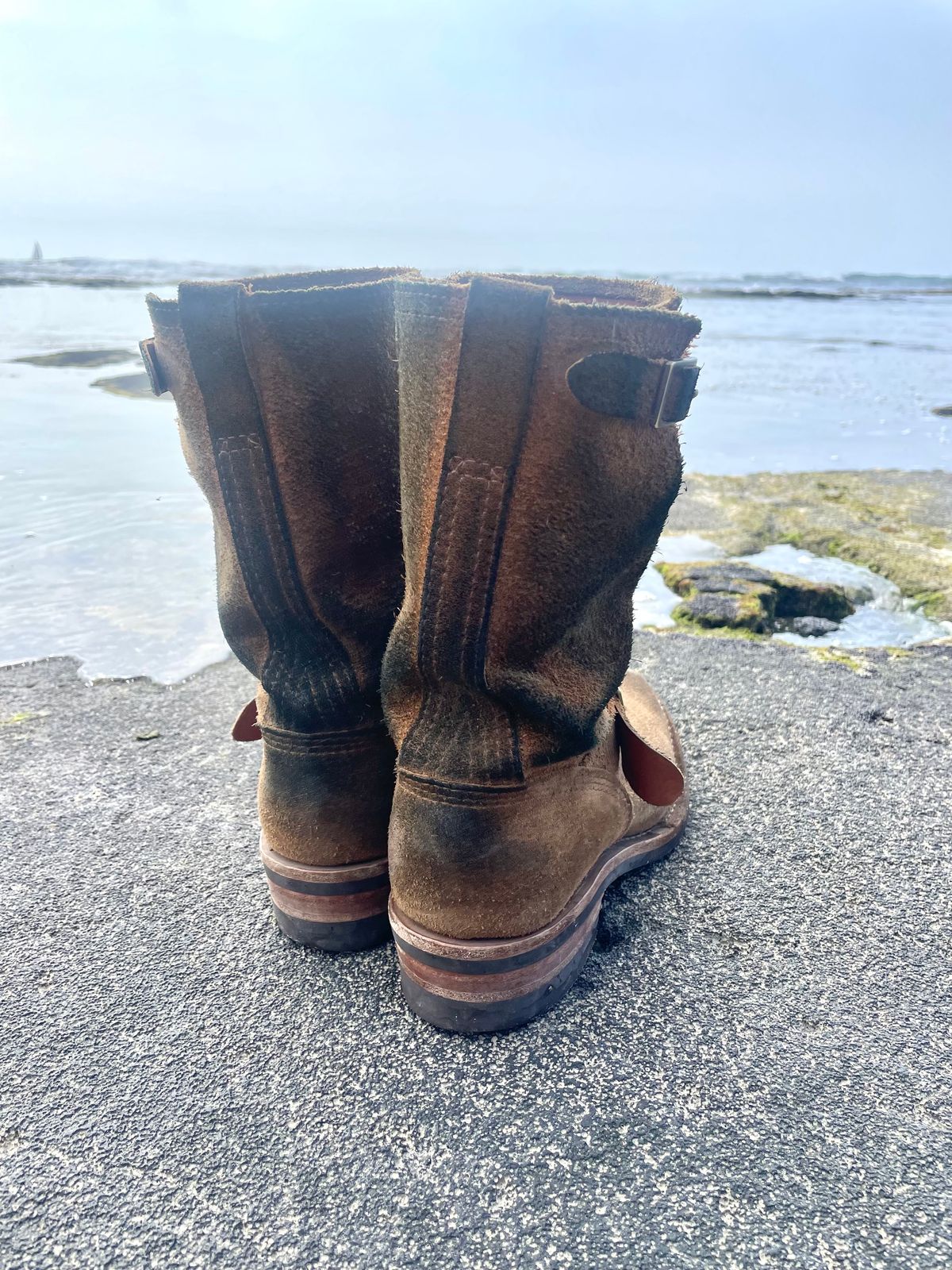 Photo by leafjar77 on March 3, 2025 of the Wesco x Ship John Derroll Boot in Seidel British Tan Domain Roughout.