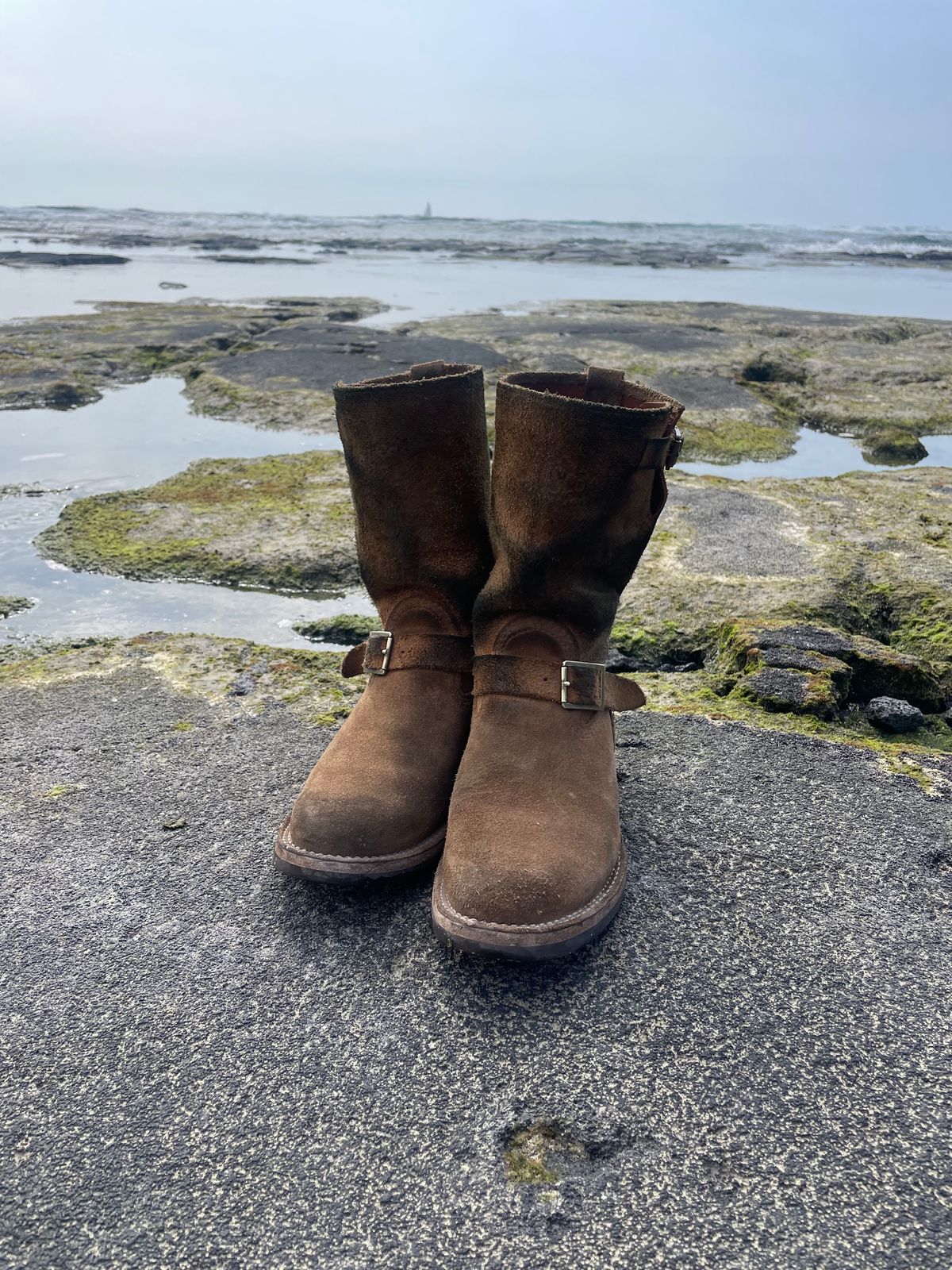 Photo by leafjar77 on March 3, 2025 of the Wesco x Ship John Derroll Boot in Seidel British Tan Domain Roughout.