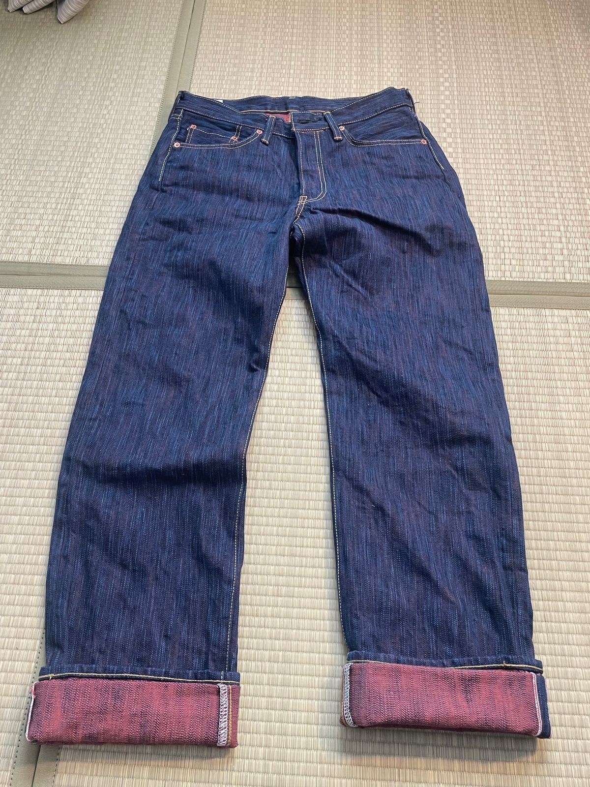 Photo by jar on December 14, 2024 of the Studio D’Artisan 15oz 45th Anniversary Tokushima Hinode-Awa Selvage Jeans in 15oz Unsanforized Selvage Denim.