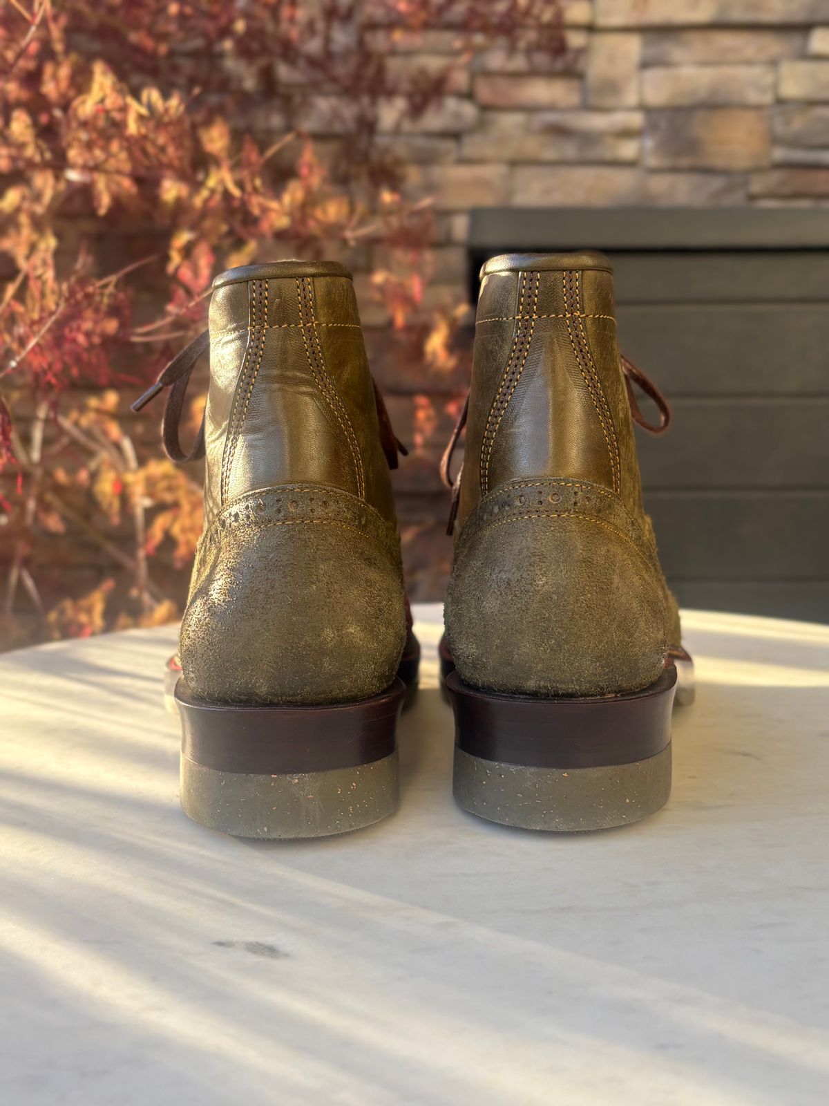 Photo by leafjar77 on April 25, 2026 of the Jakkrabbits MTO Ivories Boot in Badalassi Carlo Oliva Pueblo & Badalassi Carlo Oliva Pueblo Reverse.