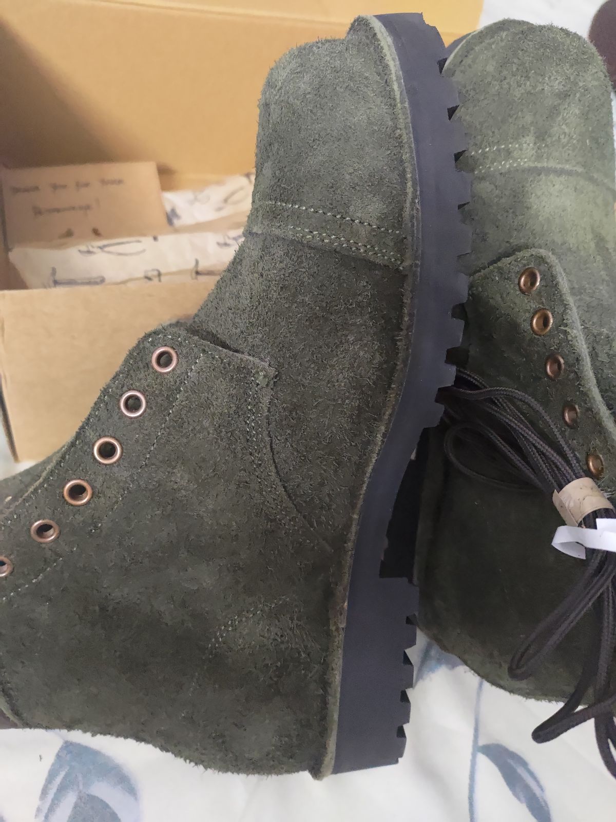Photo by avikishoresoni on August 24, 2025 of the Craft & Glory Himalayan Trailmaster Boots 6" (Grizzly Green) Water Repellent in Water Buffalo, Rough Grizzly.
