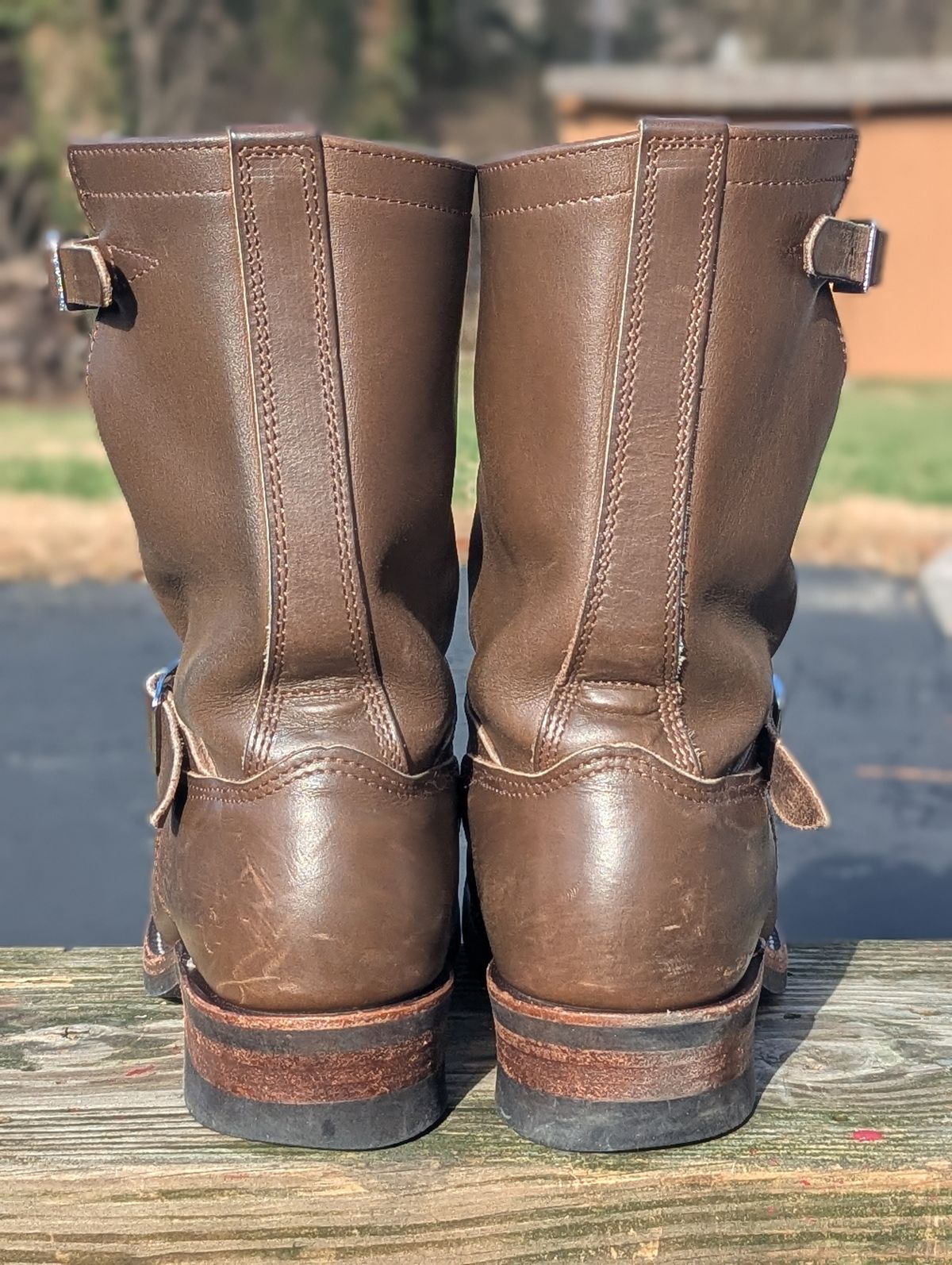 Photo by mari on January 1, 2025 of the Keystone Shoe Company Biker Boot (Engineer) in Horween Dark Brown Latigo.