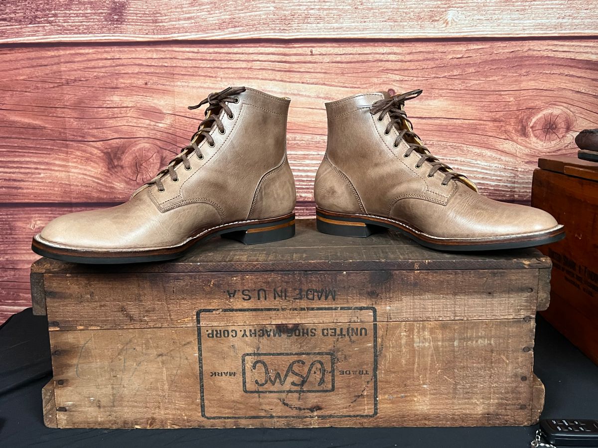 Photo by dieseldoc25 on April 2, 2026 of the Oldspeed MFG Type 1 Service Boot in Horween Natural Chromexcel.