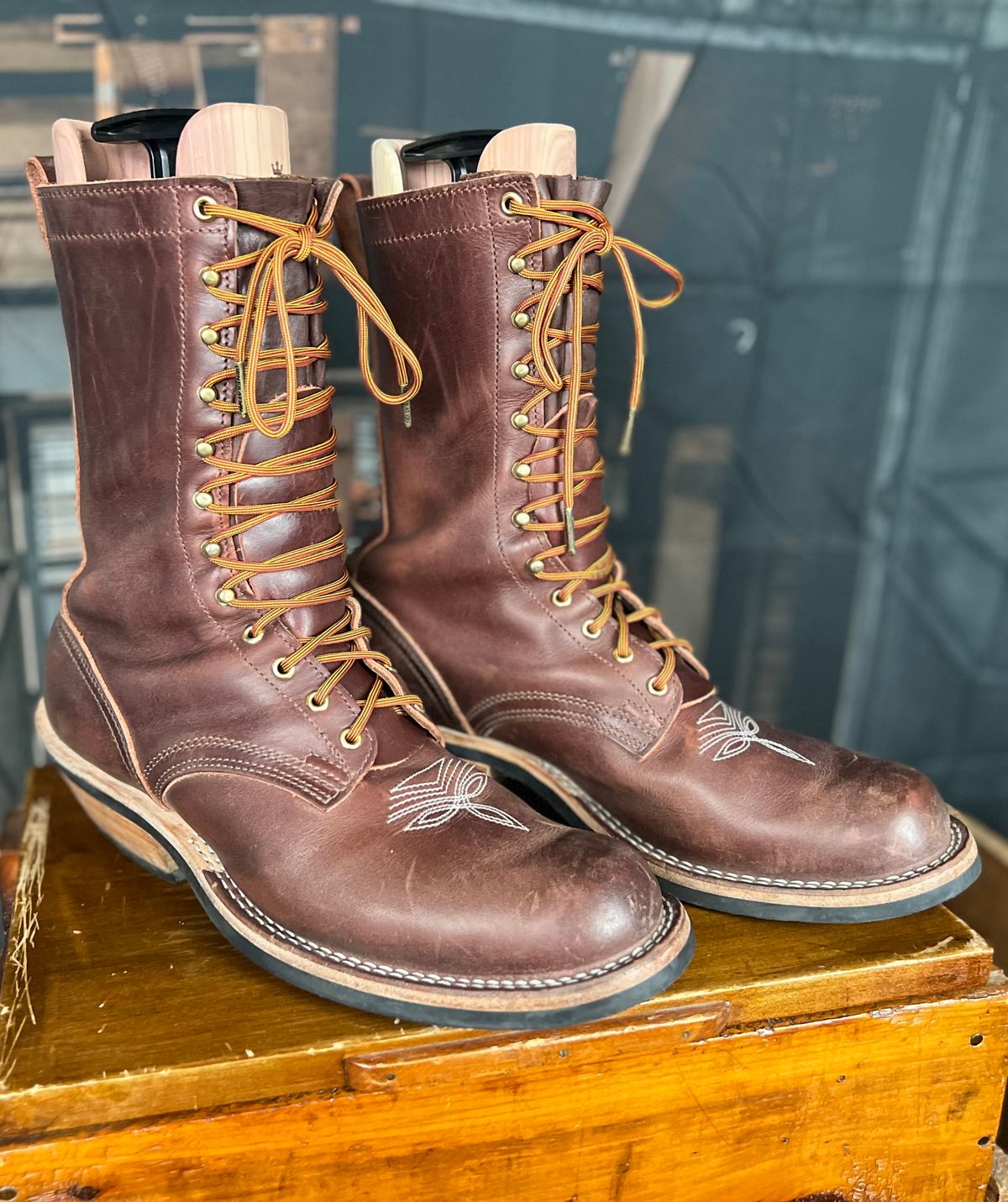 Photo by dieseldoc25 on November 21, 2025 of the Nicks Packer in Horween Timber Roanoke.