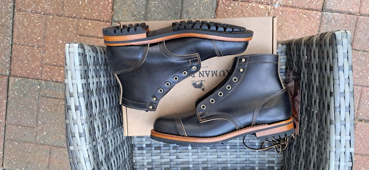 Photo by rickno504 on May 23, 2024 of the Truman Cap Toe Boot in Horween Black Waxed Flesh.