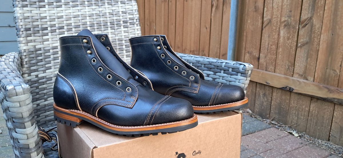 Photo by rickno504 on May 23, 2024 of the Truman Cap Toe Boot in Horween Black Waxed Flesh.