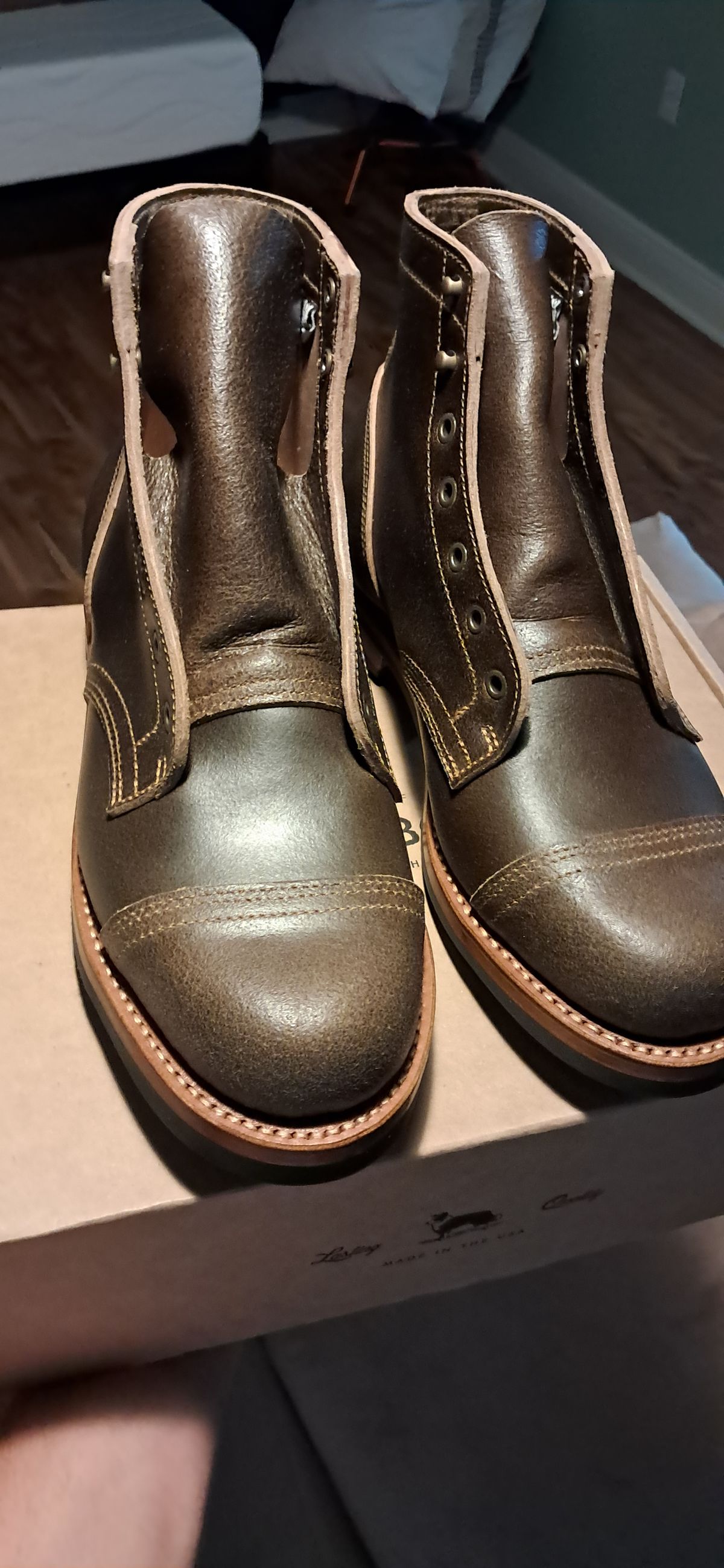 Photo by rickno504 on May 19, 2024 of the Truman Cap Toe Boot in Horween Olive Waxed Flesh.