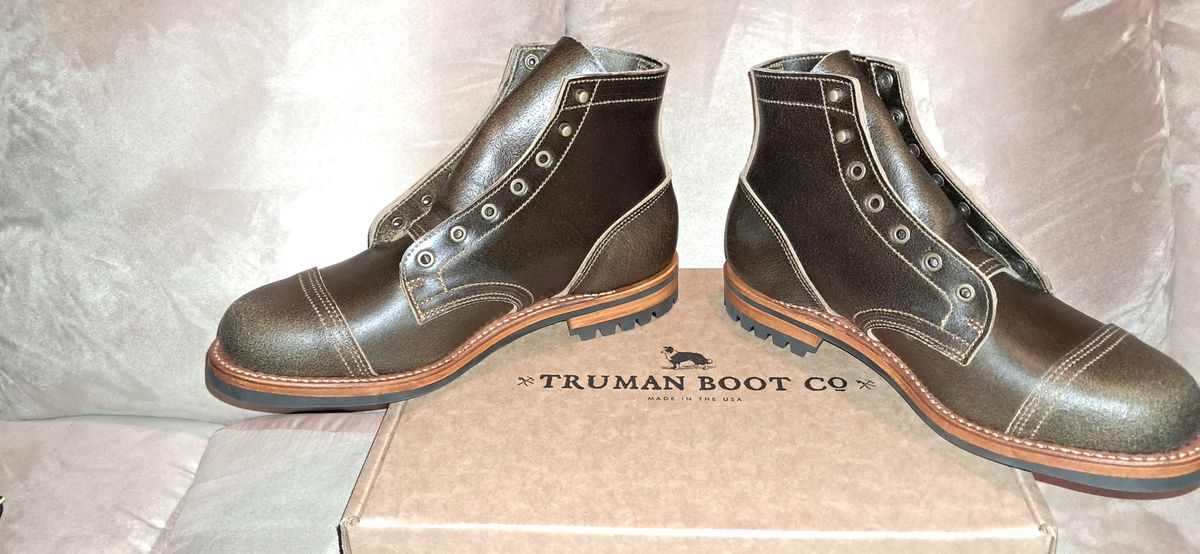 Photo by rickno504 on May 19, 2024 of the Truman Cap Toe Boot in Horween Olive Waxed Flesh.