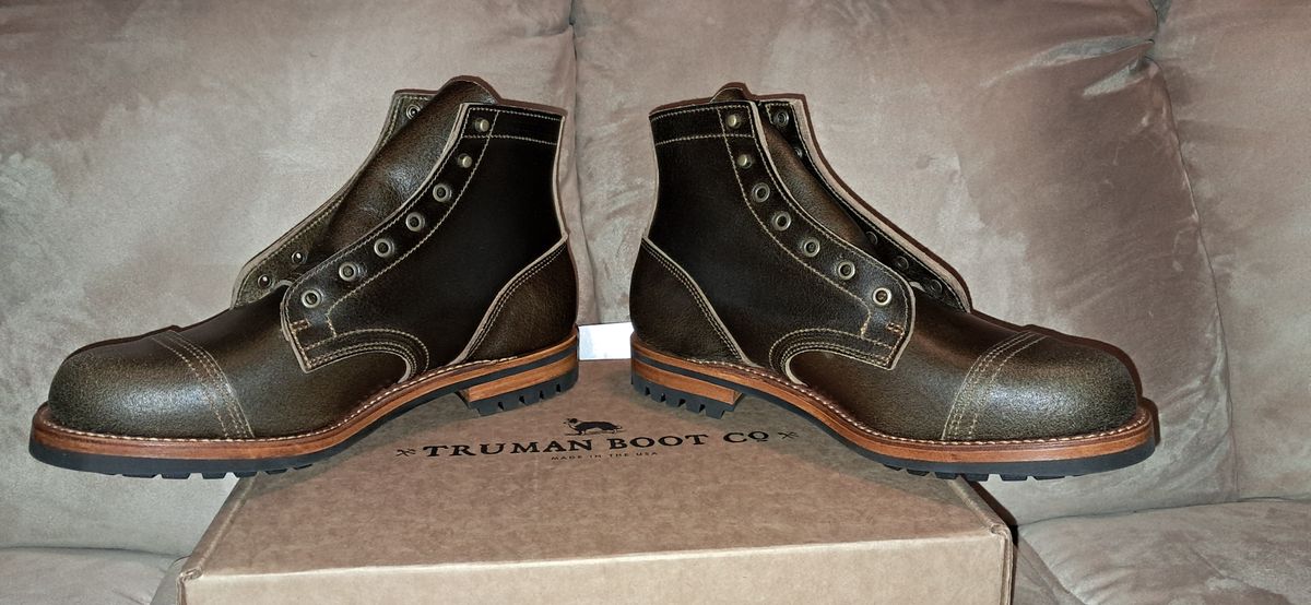 Photo by rickno504 on May 19, 2024 of the Truman Cap Toe Boot in Horween Olive Waxed Flesh.