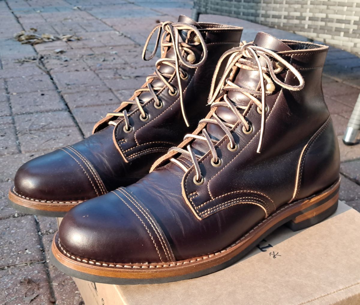 Photo by rickno504 on May 19, 2024 of the Truman Cap Toe Boot in Seidel Brown Double Shot.