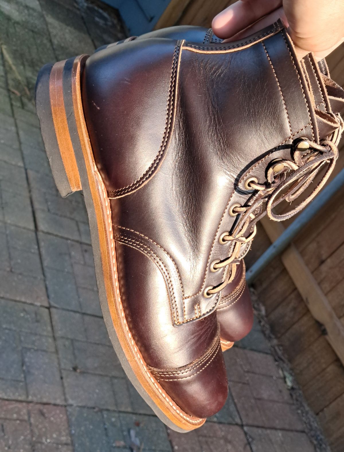 Photo by rickno504 on May 19, 2024 of the Truman Cap Toe Boot in Seidel Brown Double Shot.