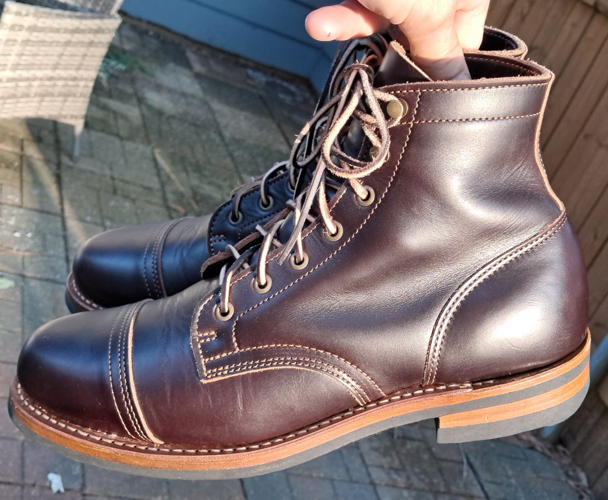 Photo by rickno504 on May 19, 2024 of the Truman Cap Toe Boot in Seidel Brown Double Shot.