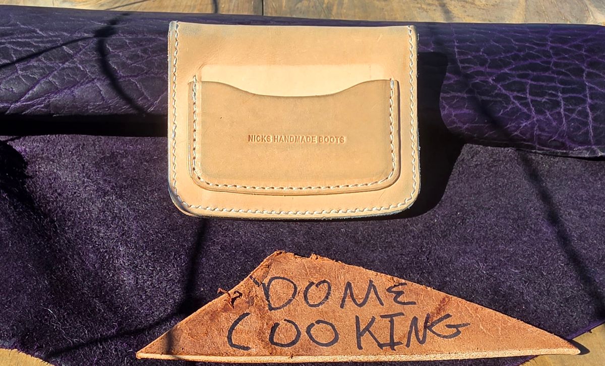 Photo by zestyclosemedicine on November 3, 2025 of the Nicks Mini Trucker Wallet in Wickett & Craig Natural Skirting.