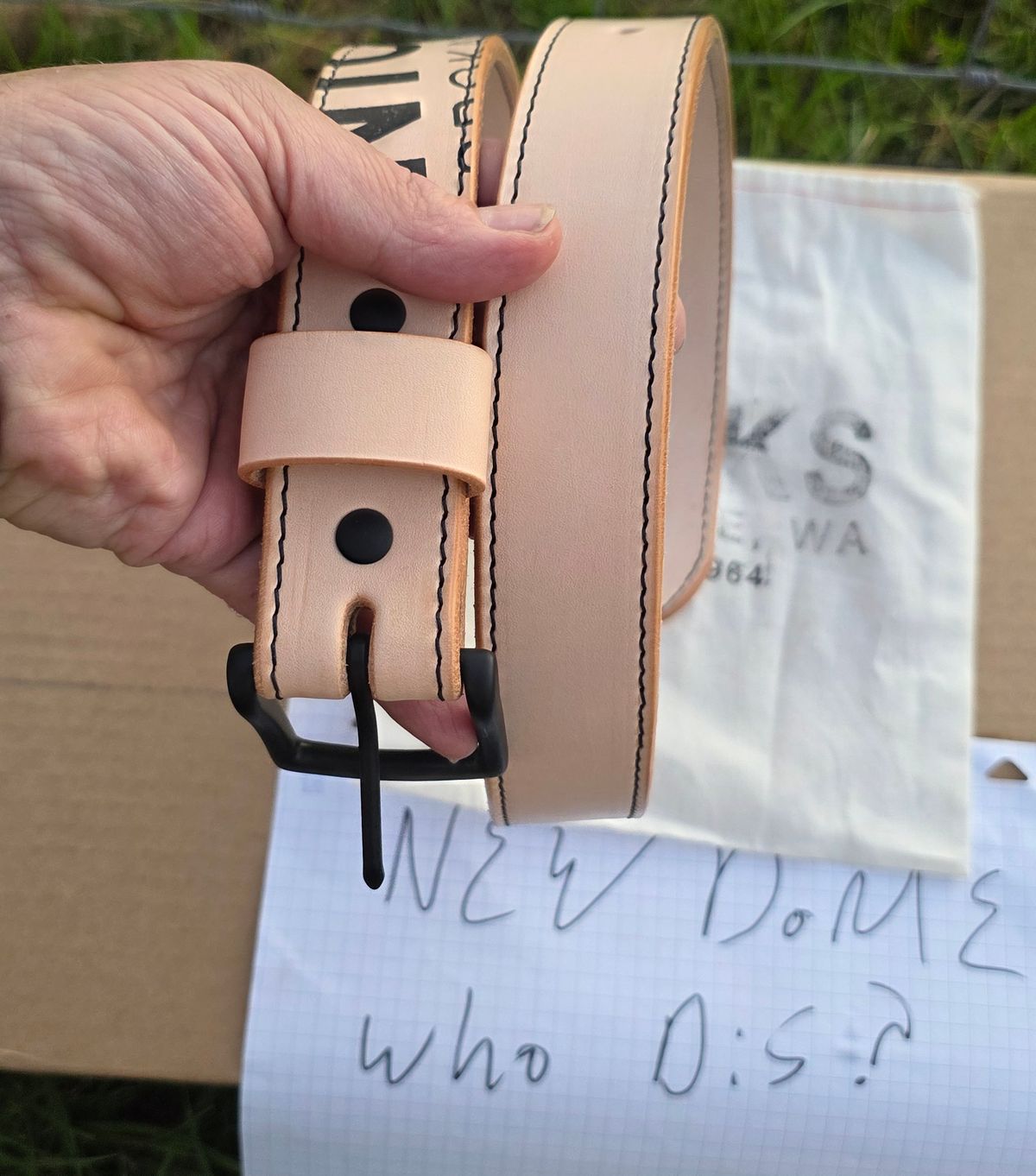 Photo by zestyclosemedicine on October 1, 2025 of the Nicks Natural Blackout - Heavy Duty Work Belt in Wickett & Craig Natural Skirting.