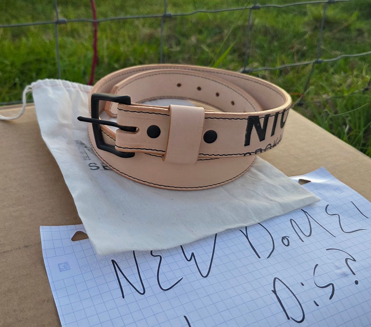 Photo by zestyclosemedicine on October 1, 2025 of the Nicks Natural Blackout - Heavy Duty Work Belt in Wickett & Craig Natural Skirting.
