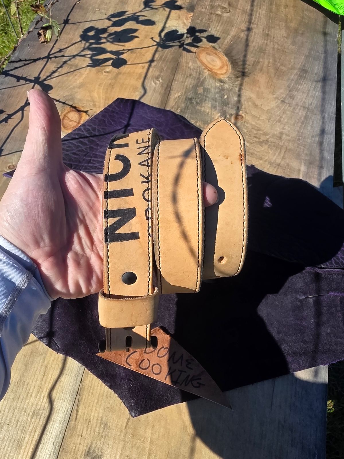 Photo by zestyclosemedicine on November 3, 2025 of the Nicks Natural Blackout - Heavy Duty Work Belt in Wickett & Craig Natural Skirting.
