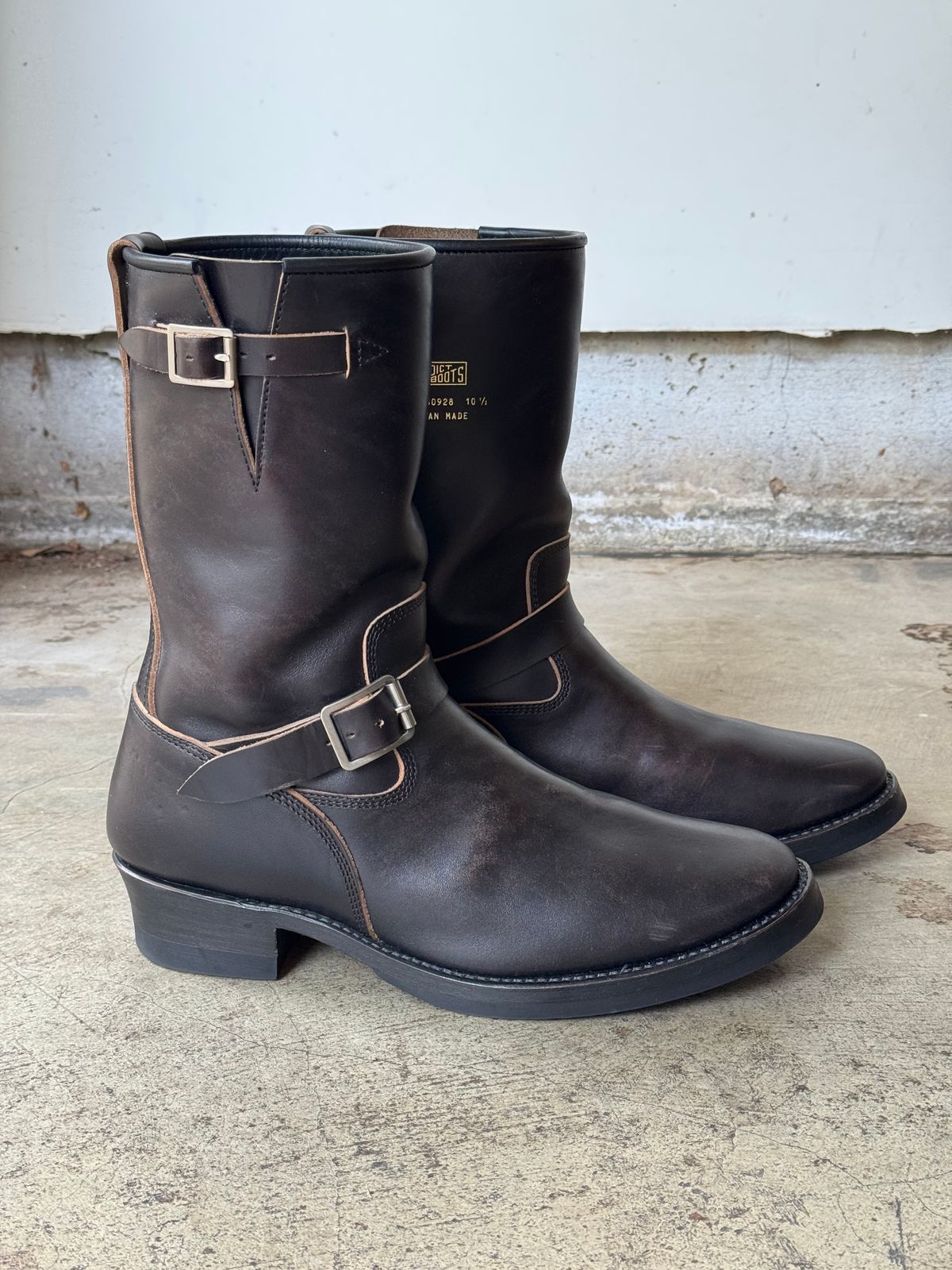 Photo by drmiles on November 1, 2025 of the Addict Boots AB-01 Engineer Boots in Maryam Black Horsebutt.