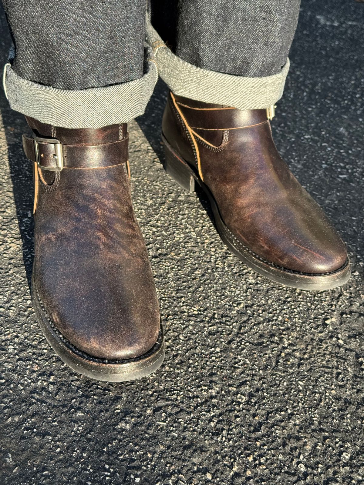 Photo by drmiles on November 28, 2025 of the Addict Boots AB-01 Engineer Boots in Maryam Black Horsebutt.