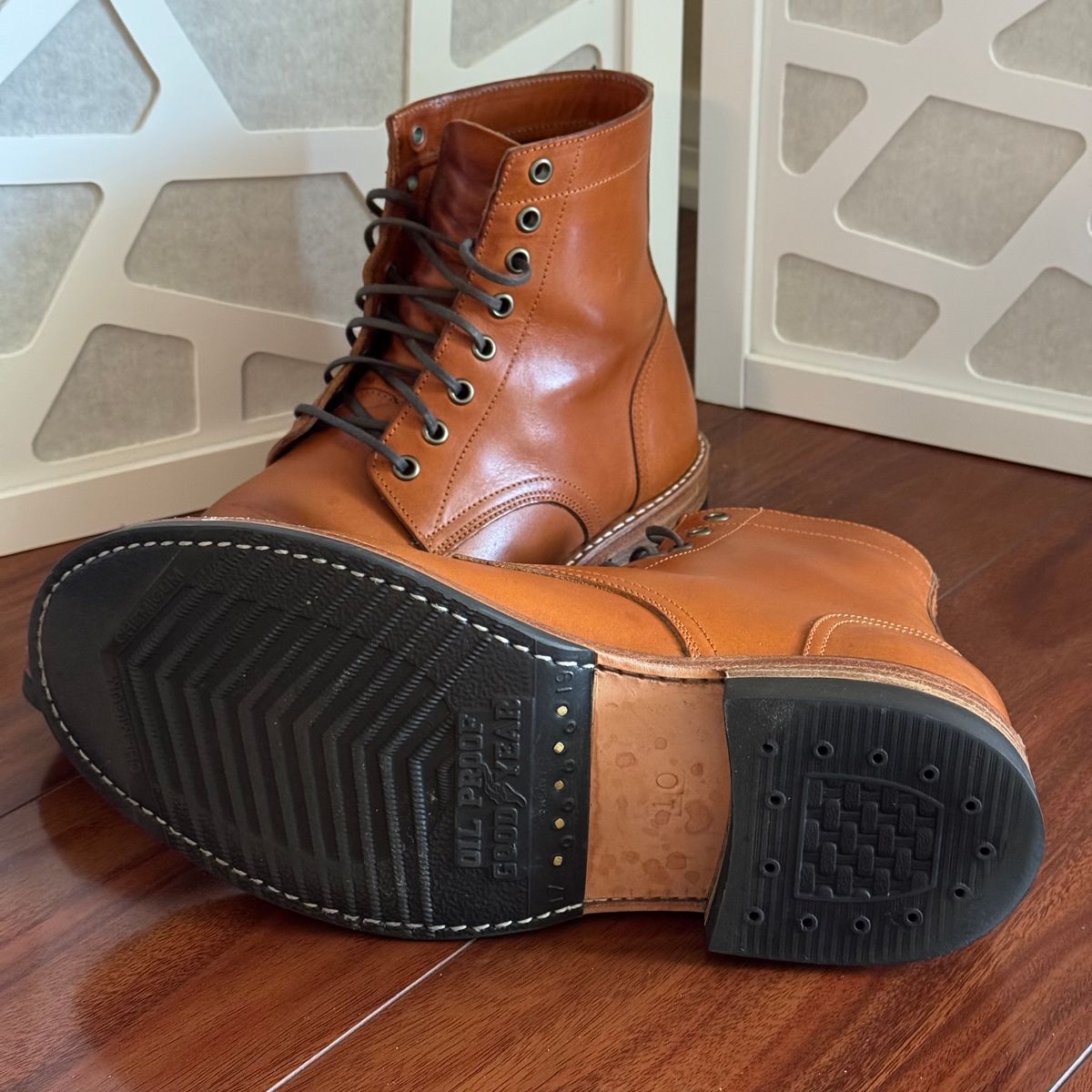 Photo by drmiles on May 11, 2025 of the Oak Street Bootmakers Trench Boot in Badalassi Carlo Olmo Minerva Liscio.