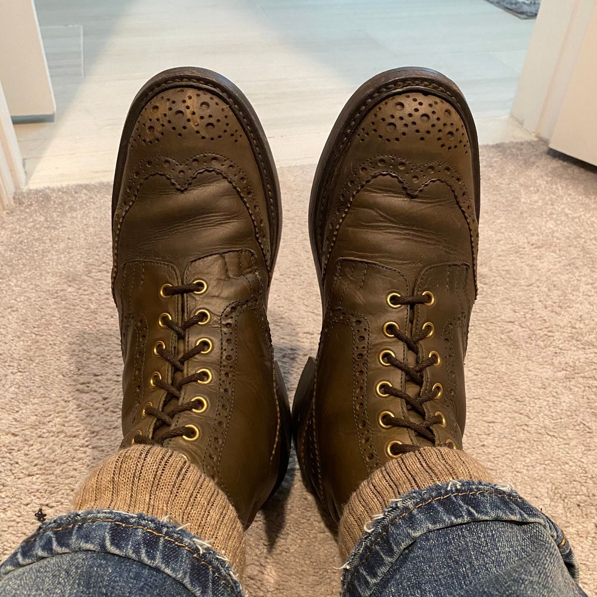 Photo by Colonel_Gringo on July 5, 2026 of the Tricker's Stow Country Boot in Green Olivvia Waxy.