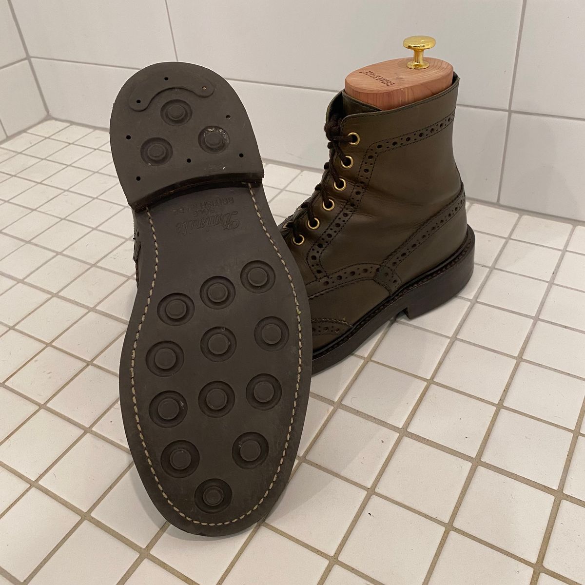 Photo by Colonel_Gringo on July 5, 2026 of the Tricker's Stow Country Boot in Green Olivvia Waxy.