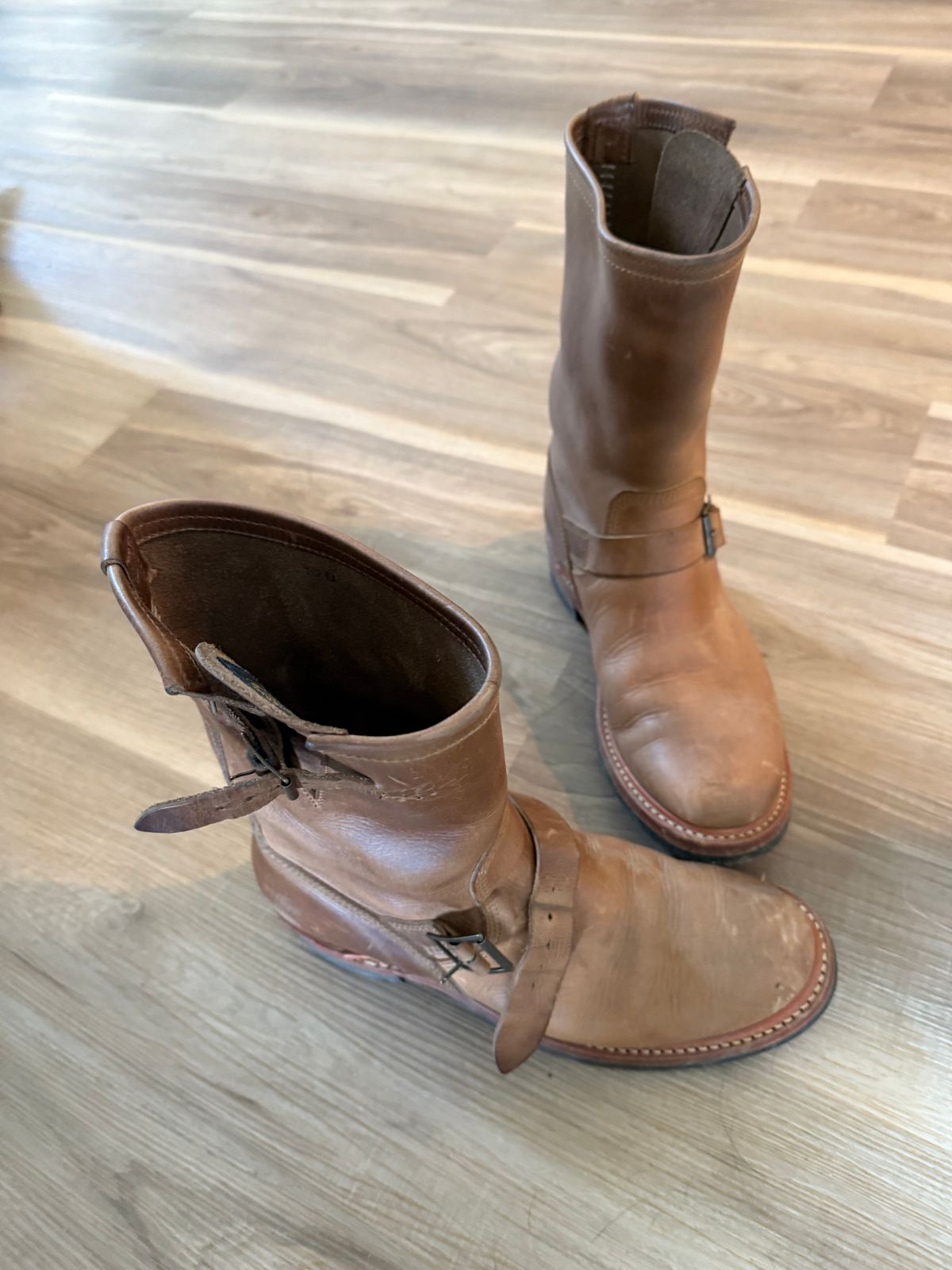 Photo by Crossbones2172 on August 16, 2025 of the John Lofgren Wabash Engineer Boots in Horween Natural Chromexcel.