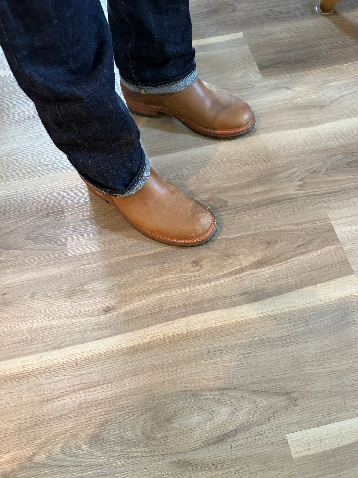 Photo by Crossbones2172 on August 16, 2025 of the John Lofgren Wabash Engineer Boots in Horween Natural Chromexcel.
