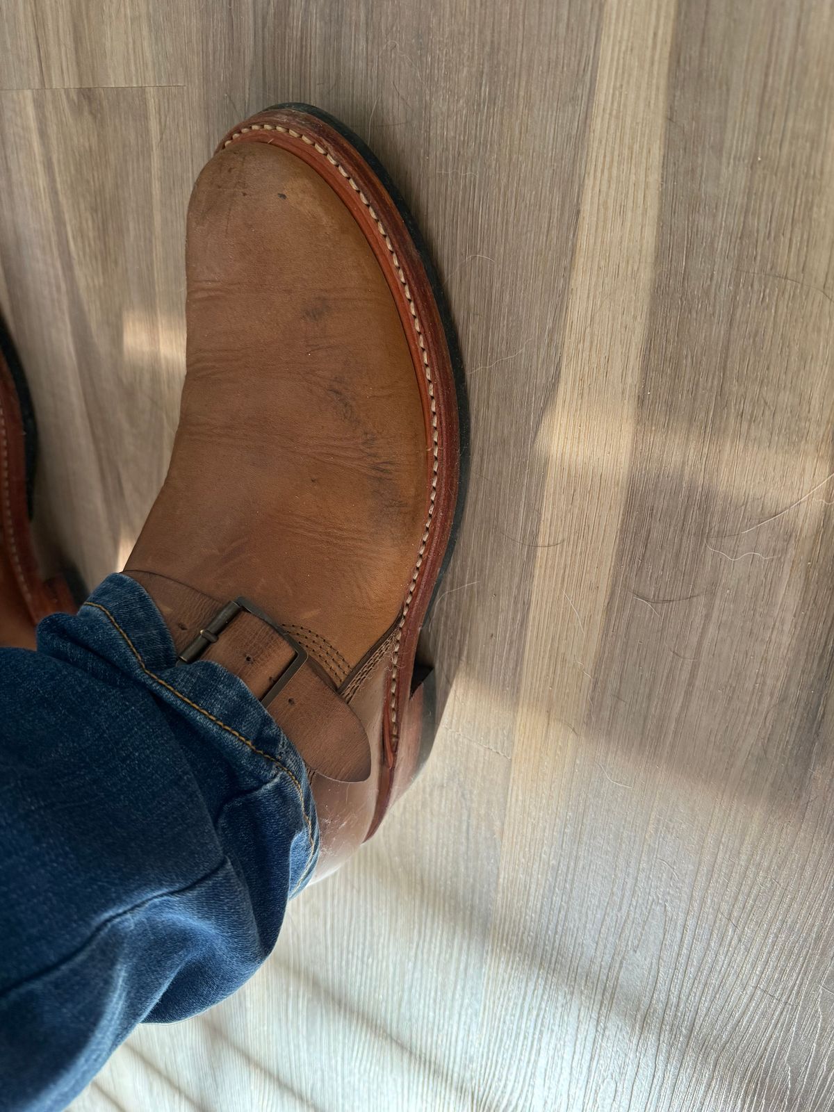 Photo by Crossbones2172 on December 14, 2025 of the John Lofgren Wabash Engineer Boots in Horween Natural Chromexcel.