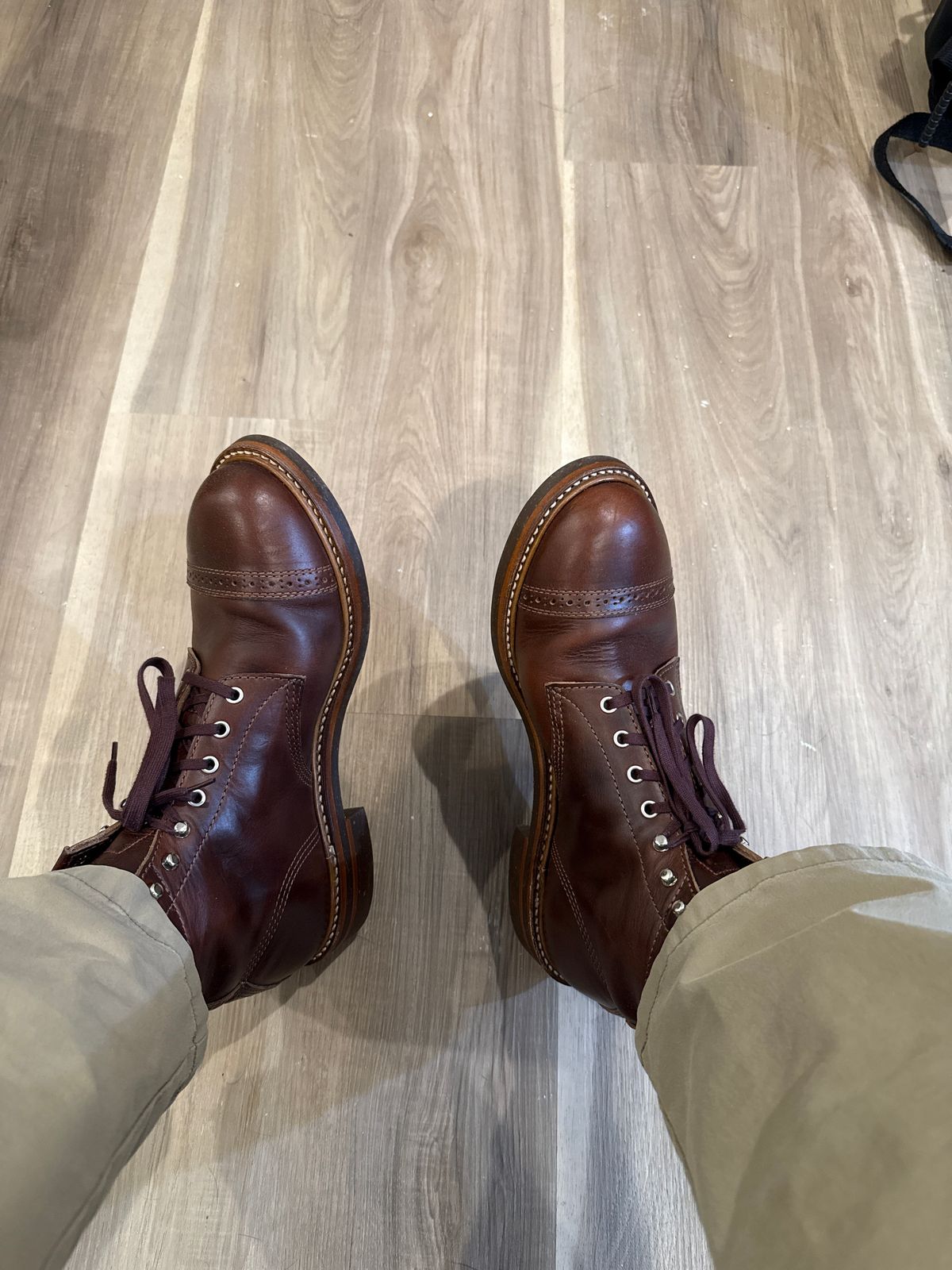Photo by Crossbones2172 on October 18, 2025 of the John Lofgren Combat Boots in CXL in timber/brown.