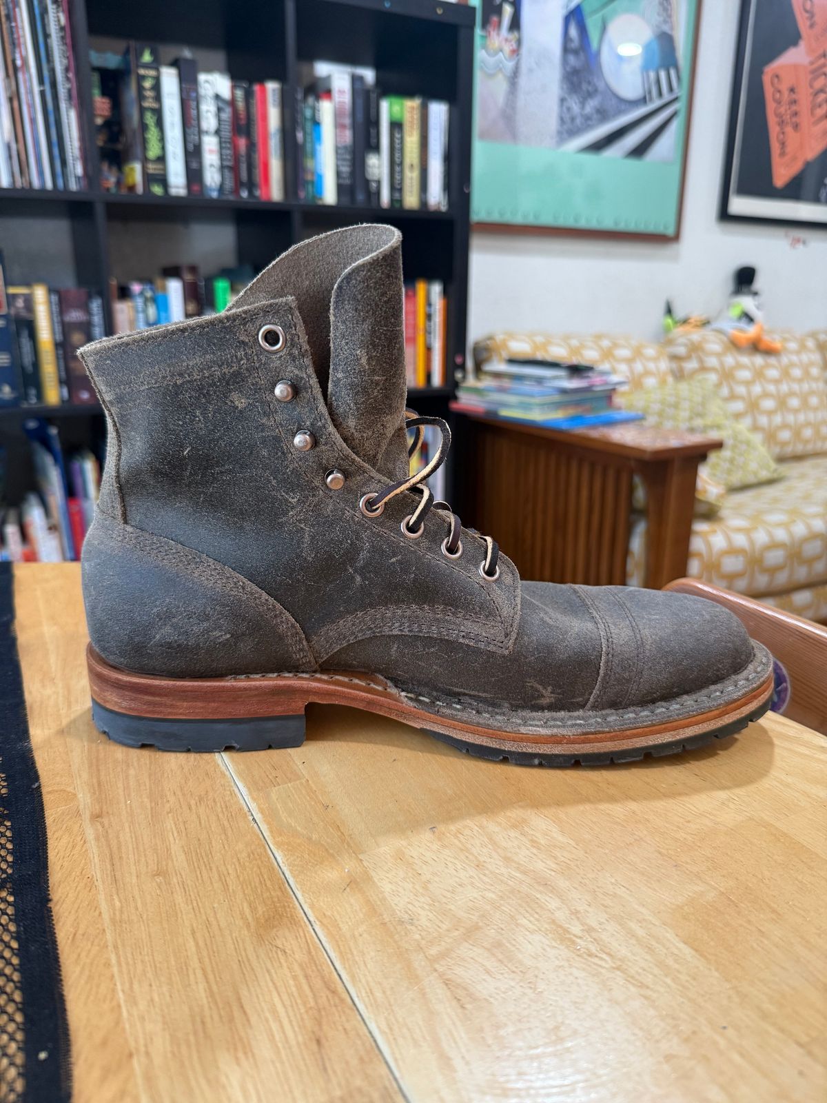 Photo by kinnikuman on October 1, 2025 of the White's MP-Sherman Toe Cap in C.f. Stead Tobacco Waxy Commander.