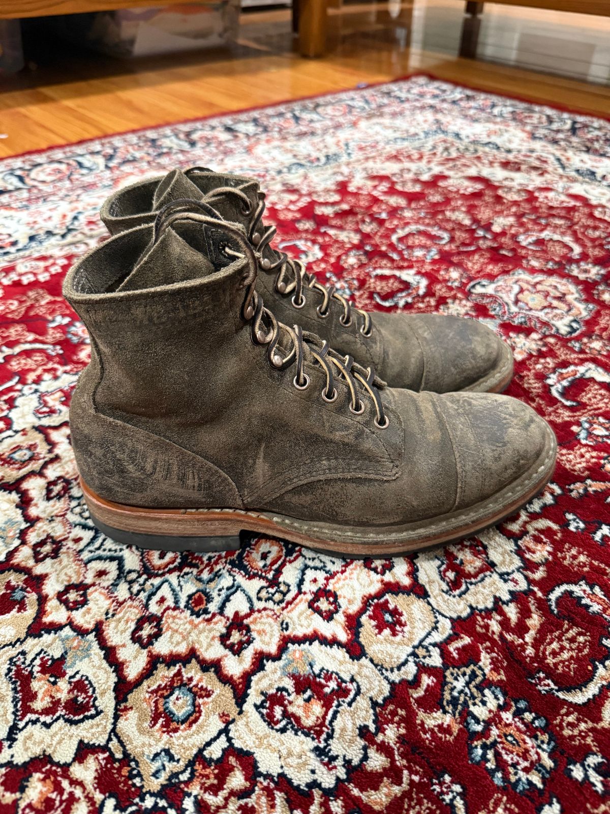 Photo by kinnikuman on December 5, 2025 of the White's MP-Sherman Toe Cap in C.f. Stead Tobacco Waxy Commander.