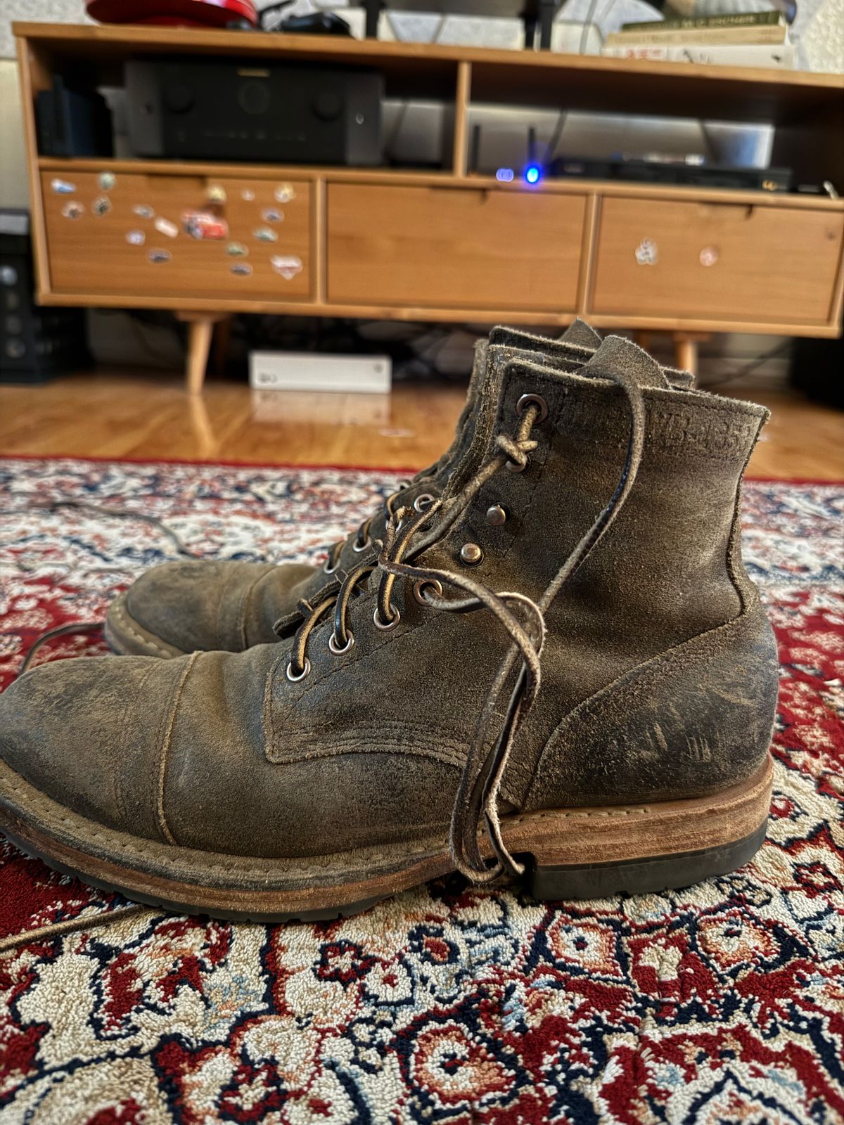 Photo by kinnikuman on April 6, 2026 of the White's MP-Sherman Toe Cap in C.f. Stead Tobacco Waxy Commander.