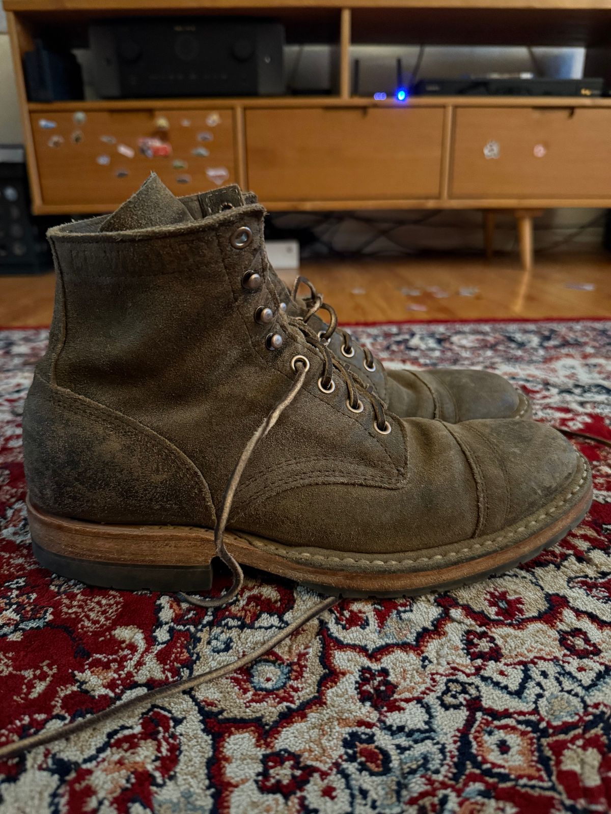 Photo by kinnikuman on April 6, 2026 of the White's MP-Sherman Toe Cap in C.f. Stead Tobacco Waxy Commander.