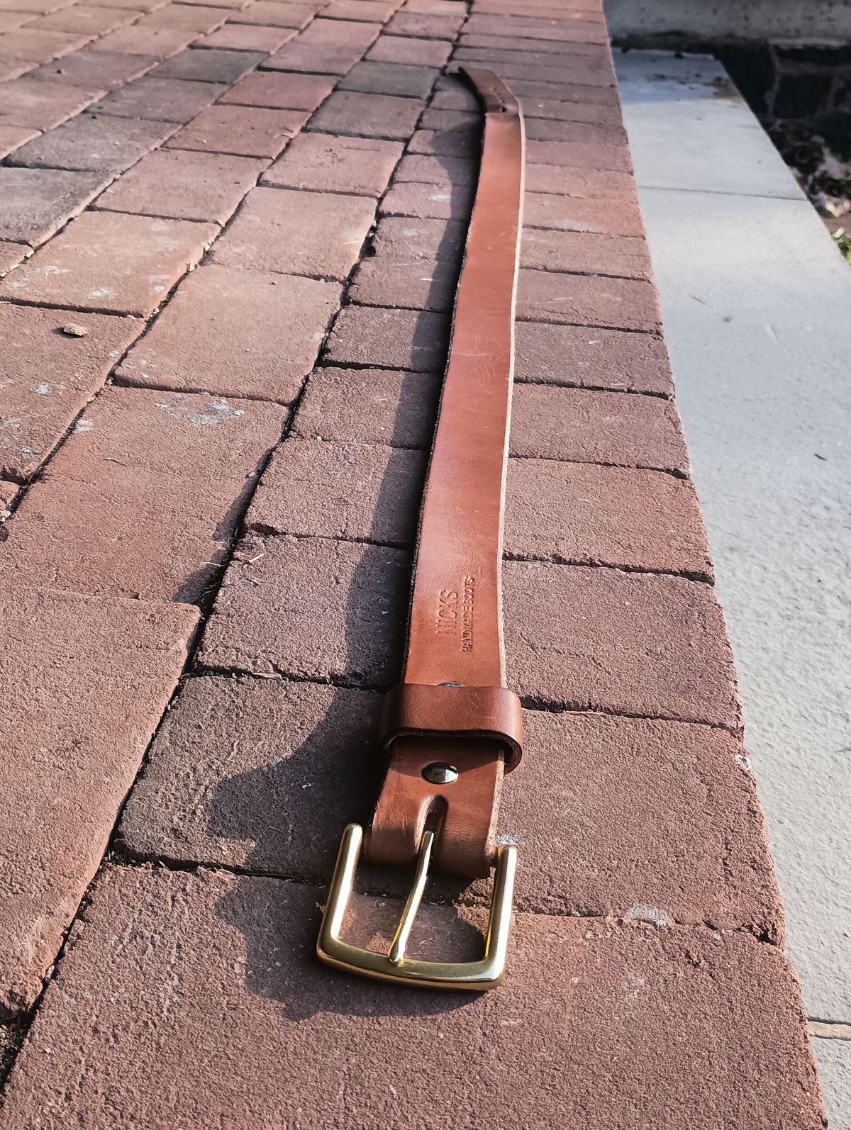 Photo by mnstrsvg21 on December 1, 2025 of the Nicks Heavy Duty Leather Work Belt in Wickett & Craig Buck Brown Traditional Harness.