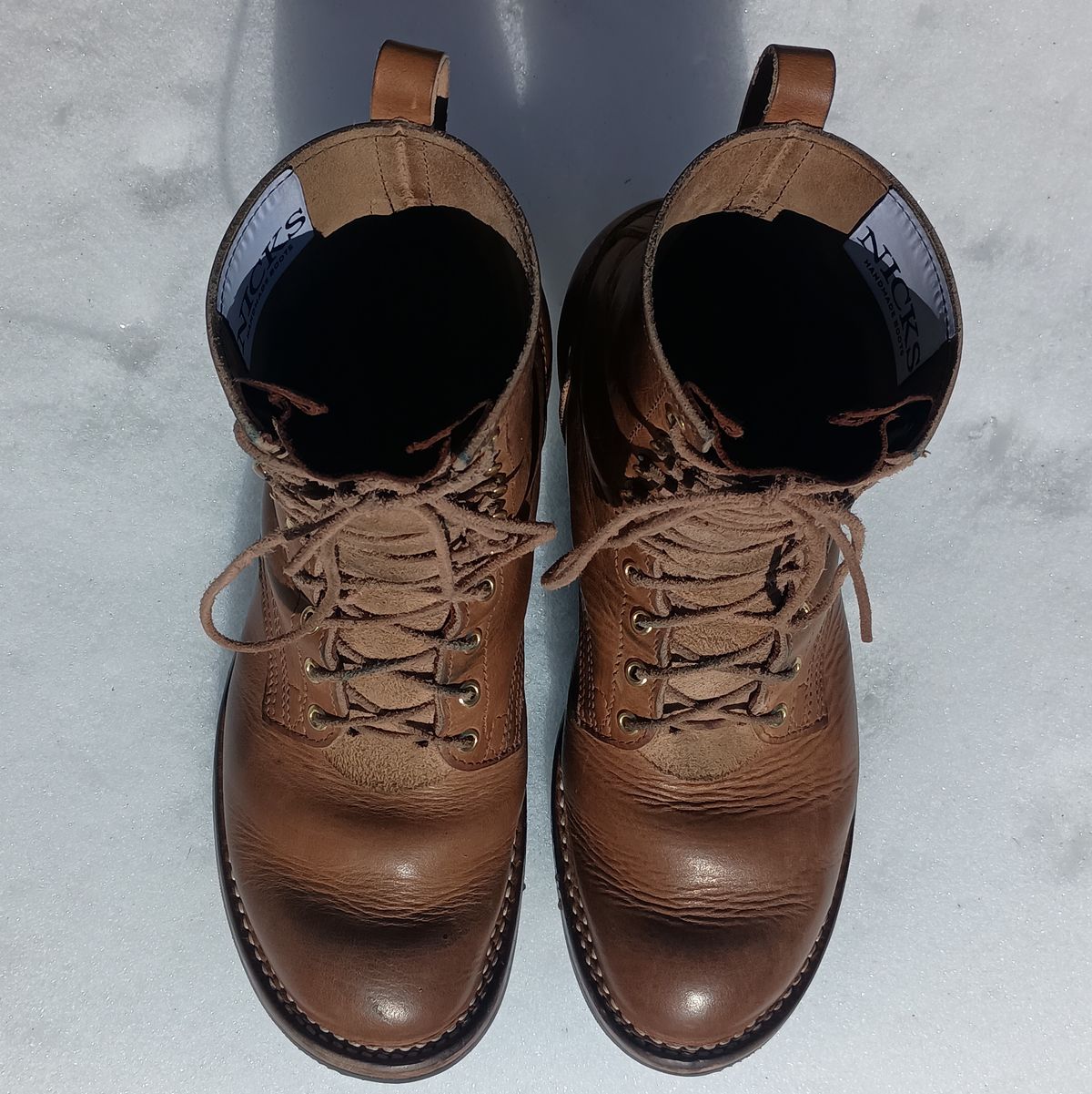 Photo by mnstrsvg21 on February 5, 2026 of the Nicks Lace Up Heritage in Horween Natural Cypress.